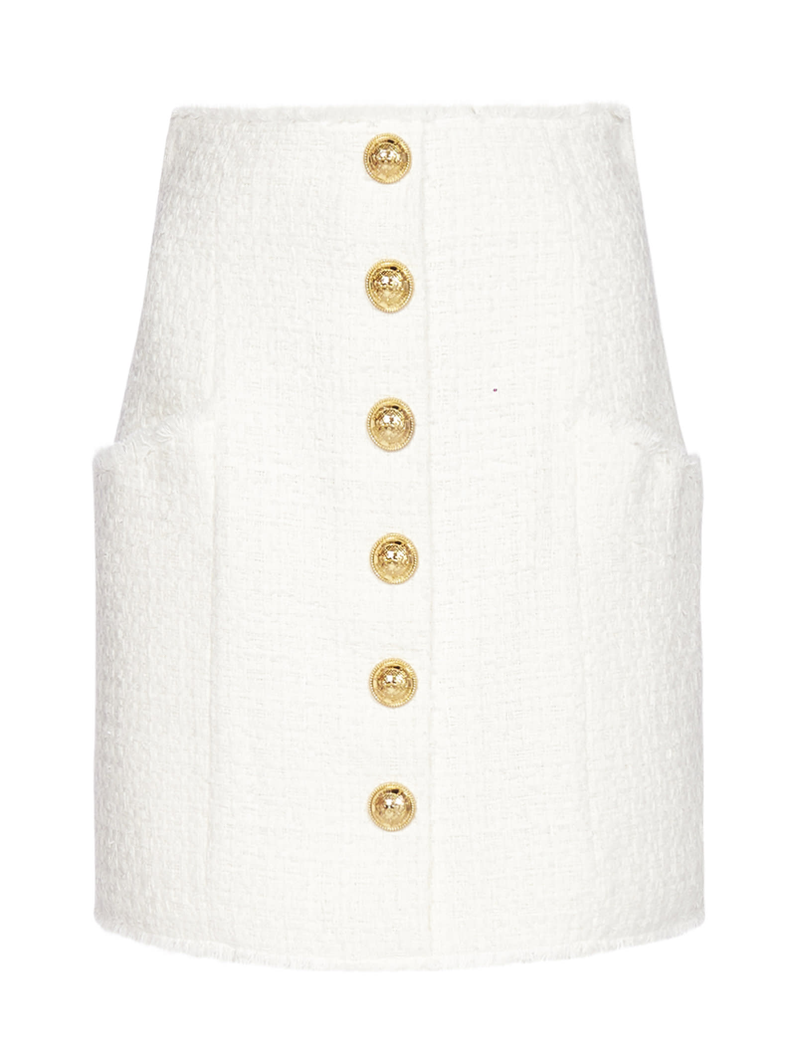 Balmain Buttoned Cotton Tweed Miniskirt