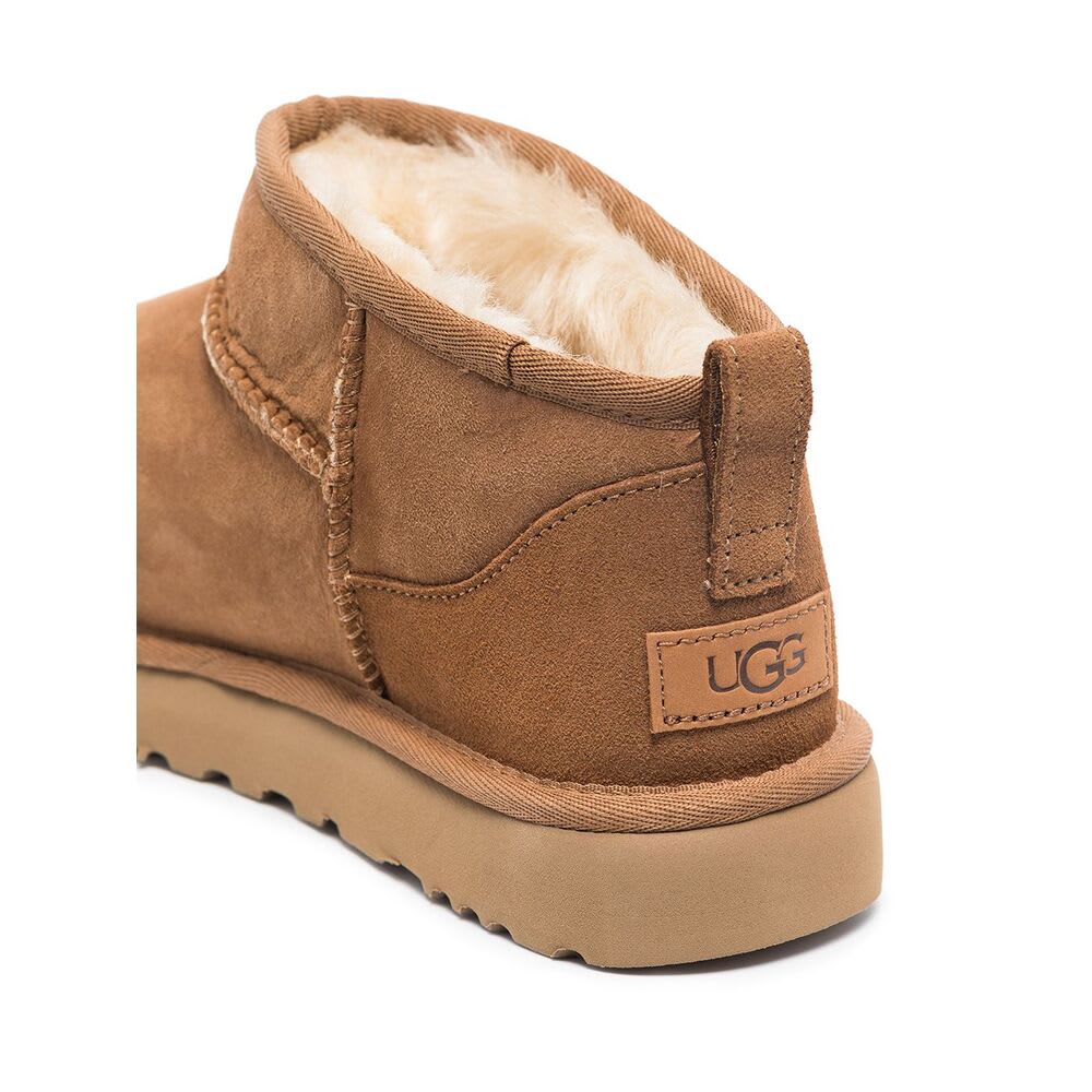 Ugg Camel Suede Classic Ultra Mini Ankle Boots In Brown