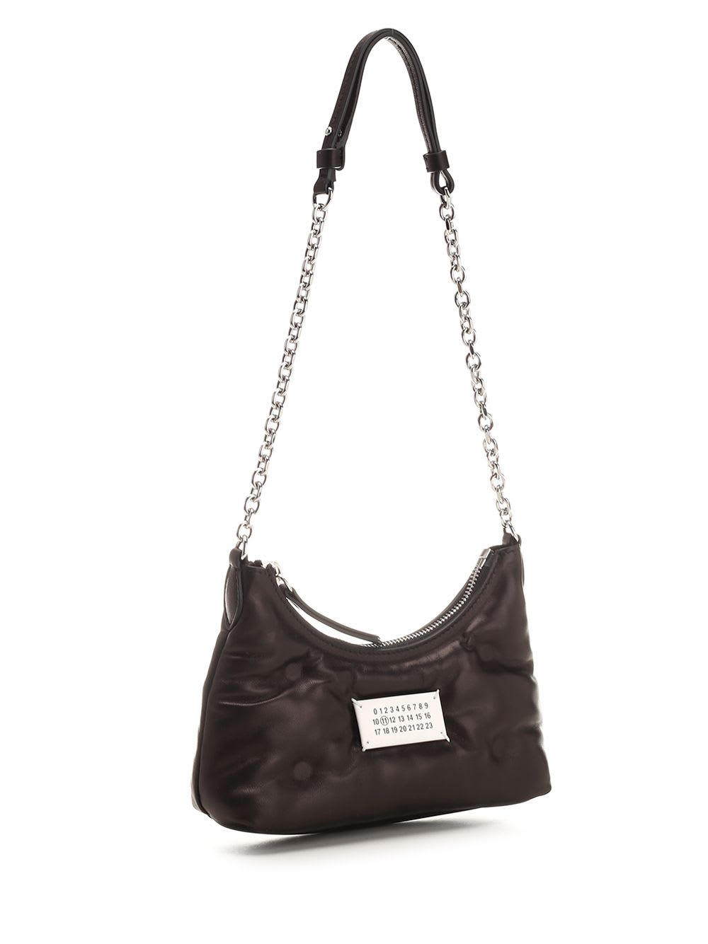 Maison Margiela Quilted Calf Leather Shoulder Bag With Silver Chain Strap In Black