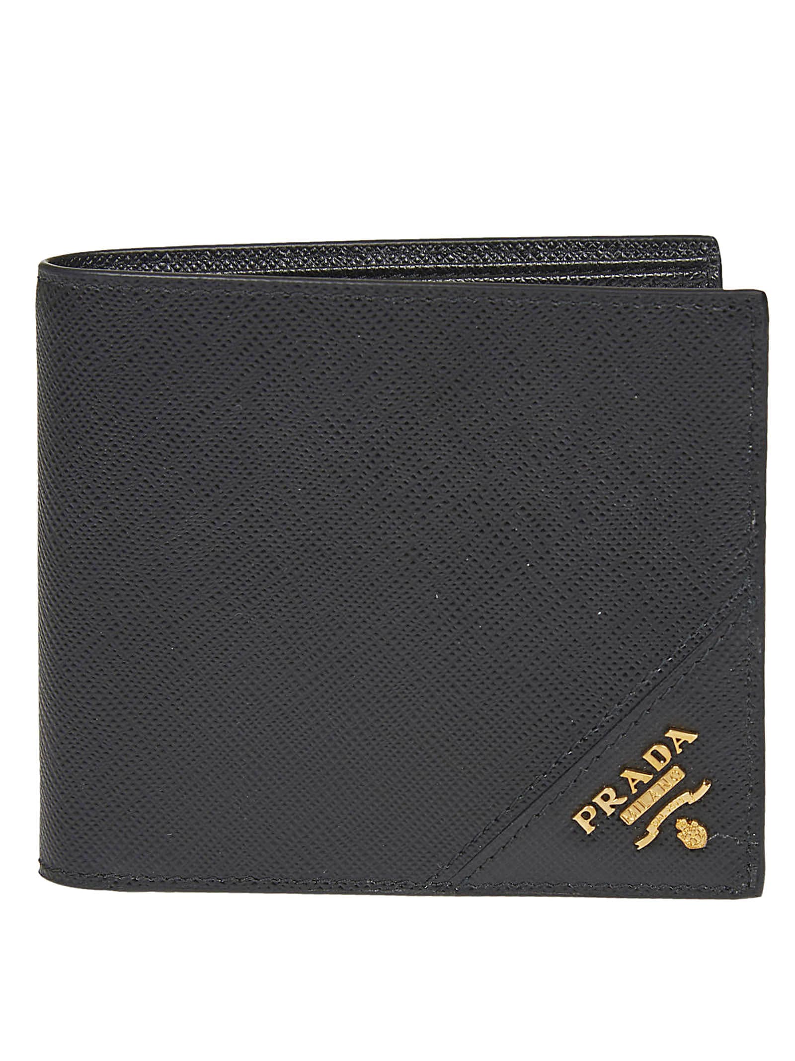 Prada Logo Plaque Wallet In Black