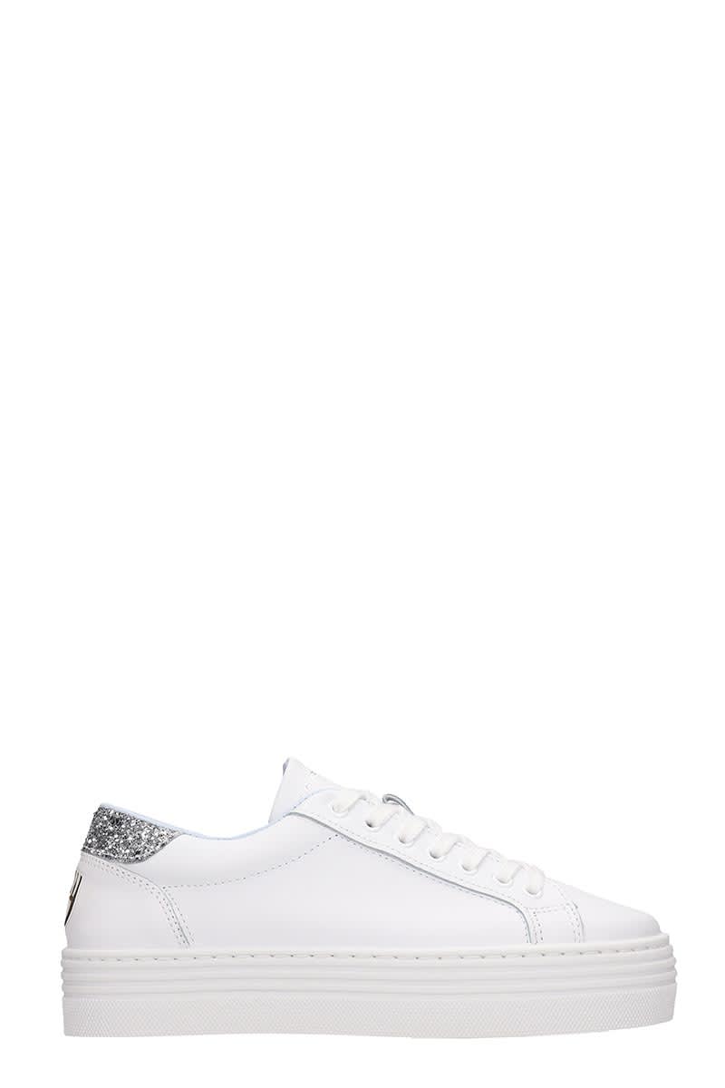 CHIARA FERRAGNI EYE SNEAKERS IN WHITE LEATHER,11223974