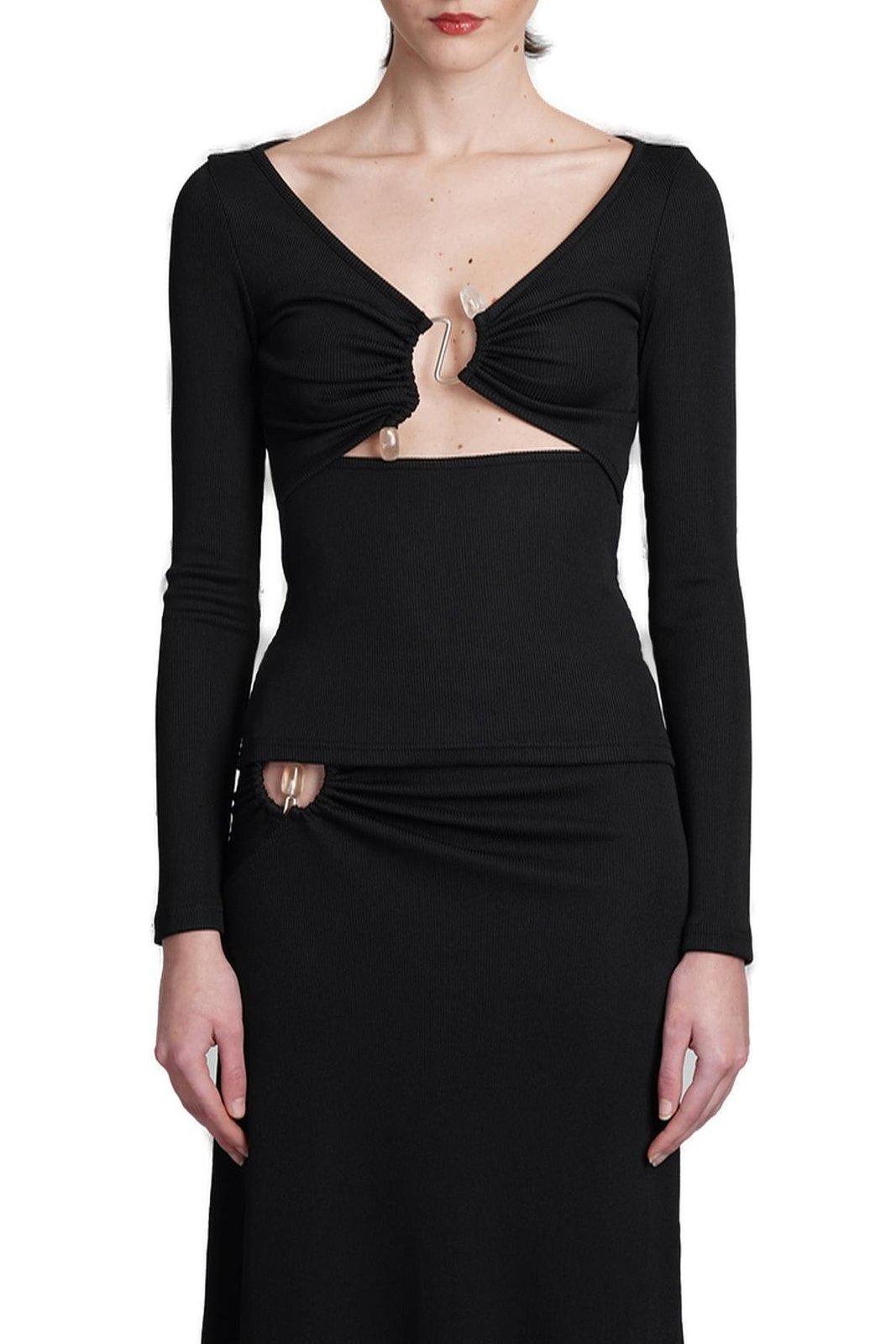 Shop Christopher Esber Callisto Embellished Cut-out Detailed Ribbed Top In Black