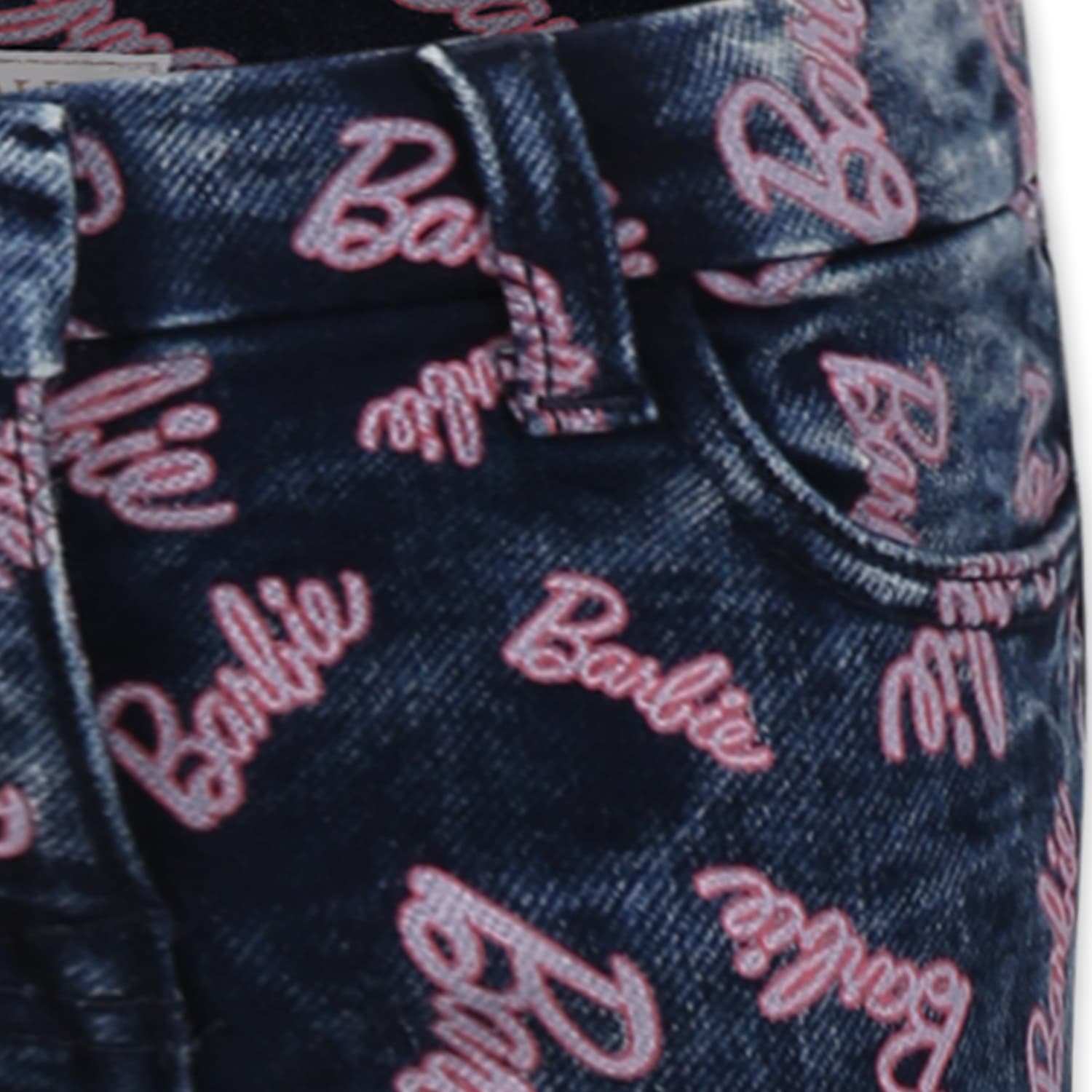 Shop Monnalisa Blue Jeans For Girl With Barbie Writing In Denim