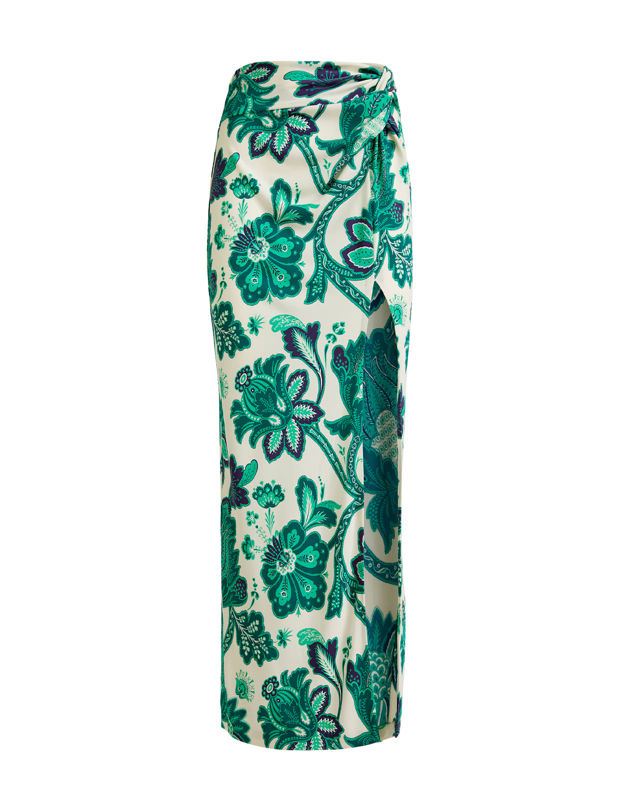 Etro White And Green Long Pareo Skirt With Tree Of Life Print