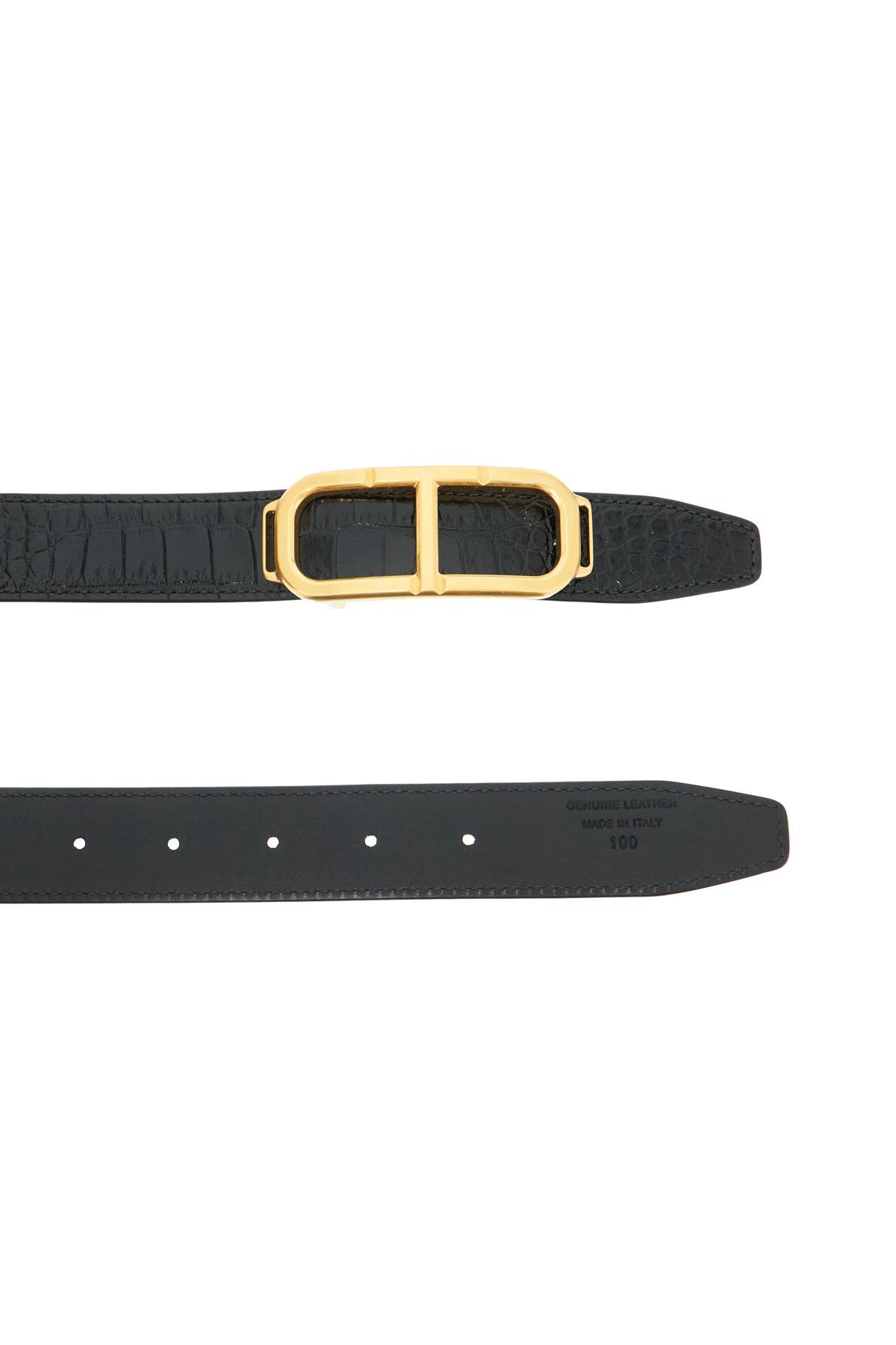 Tom Ford Shiny Printed Goat Stadium T Belt 30 Mm In Black (black)
