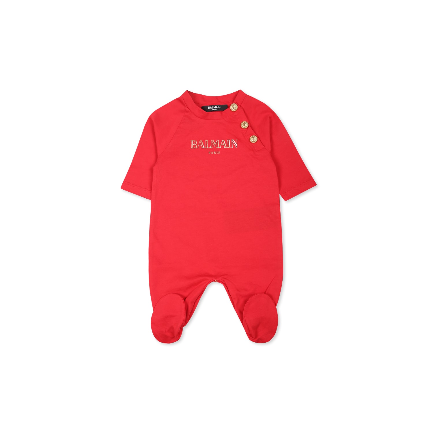 Shop Balmain Red Babygrow Set For Babykids With Logo