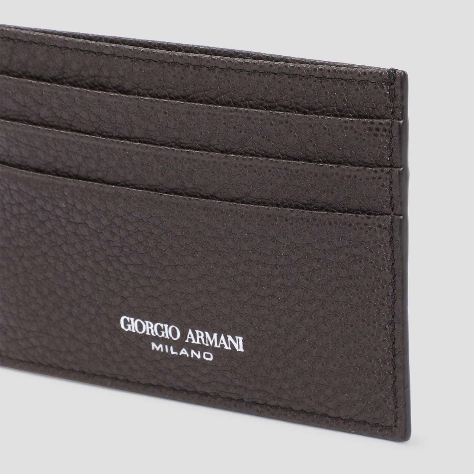 Shop Giorgio Armani Calf Leather Credit Card Holder In T.moro