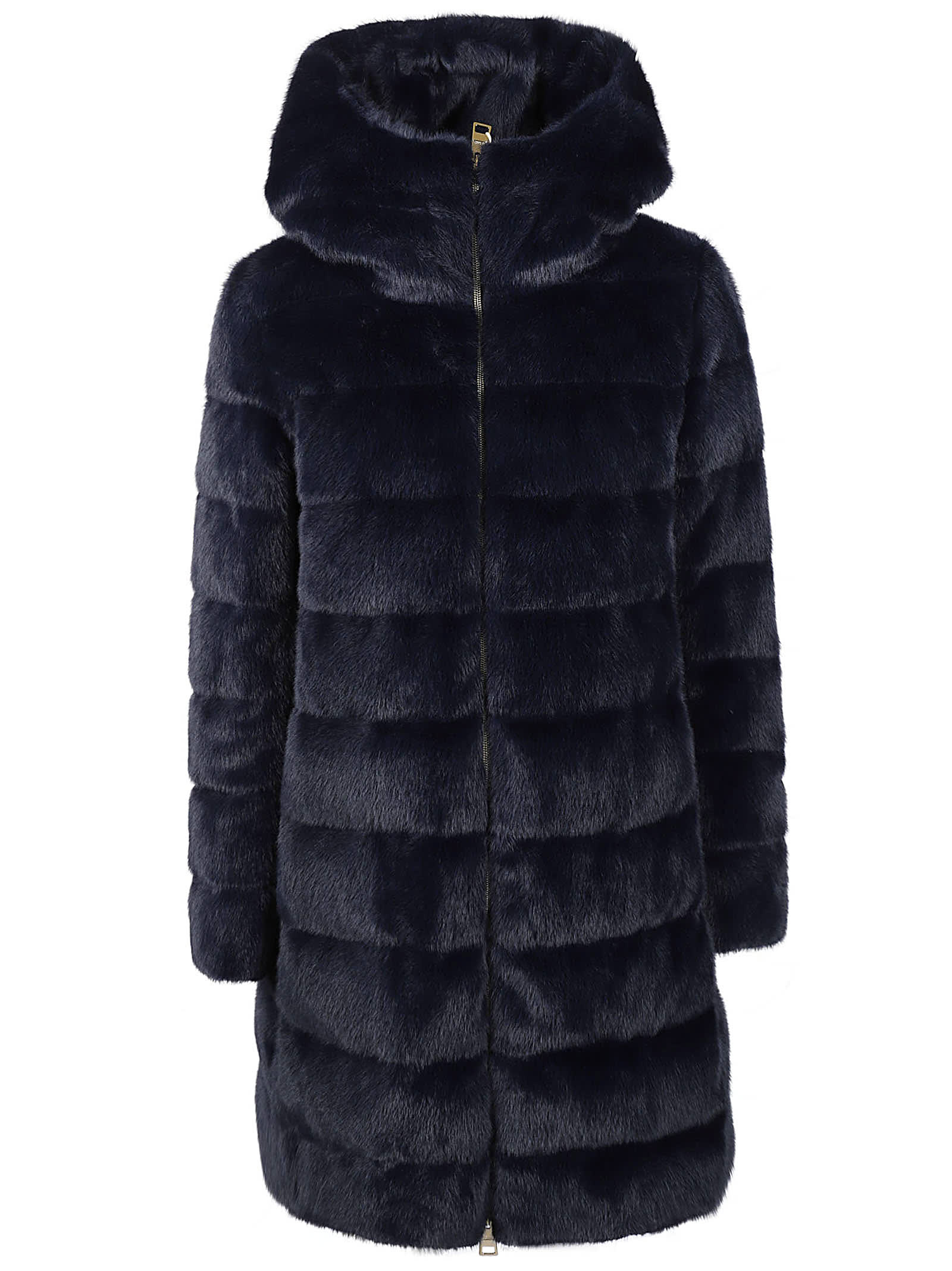 Shop Herno A-shape Faux Fur Down Jacket In Blu Navy