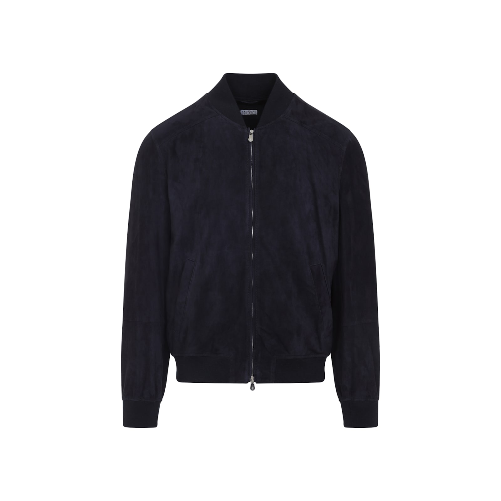 Brunello Cucinelli Ribbed Edges Suede Leather Jacket In Blue