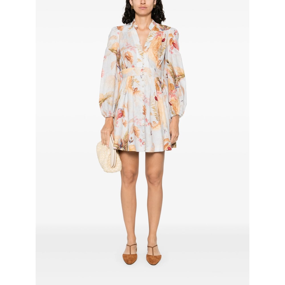 Zimmermann Ascension Linen Plunge Mini Dress In Blue