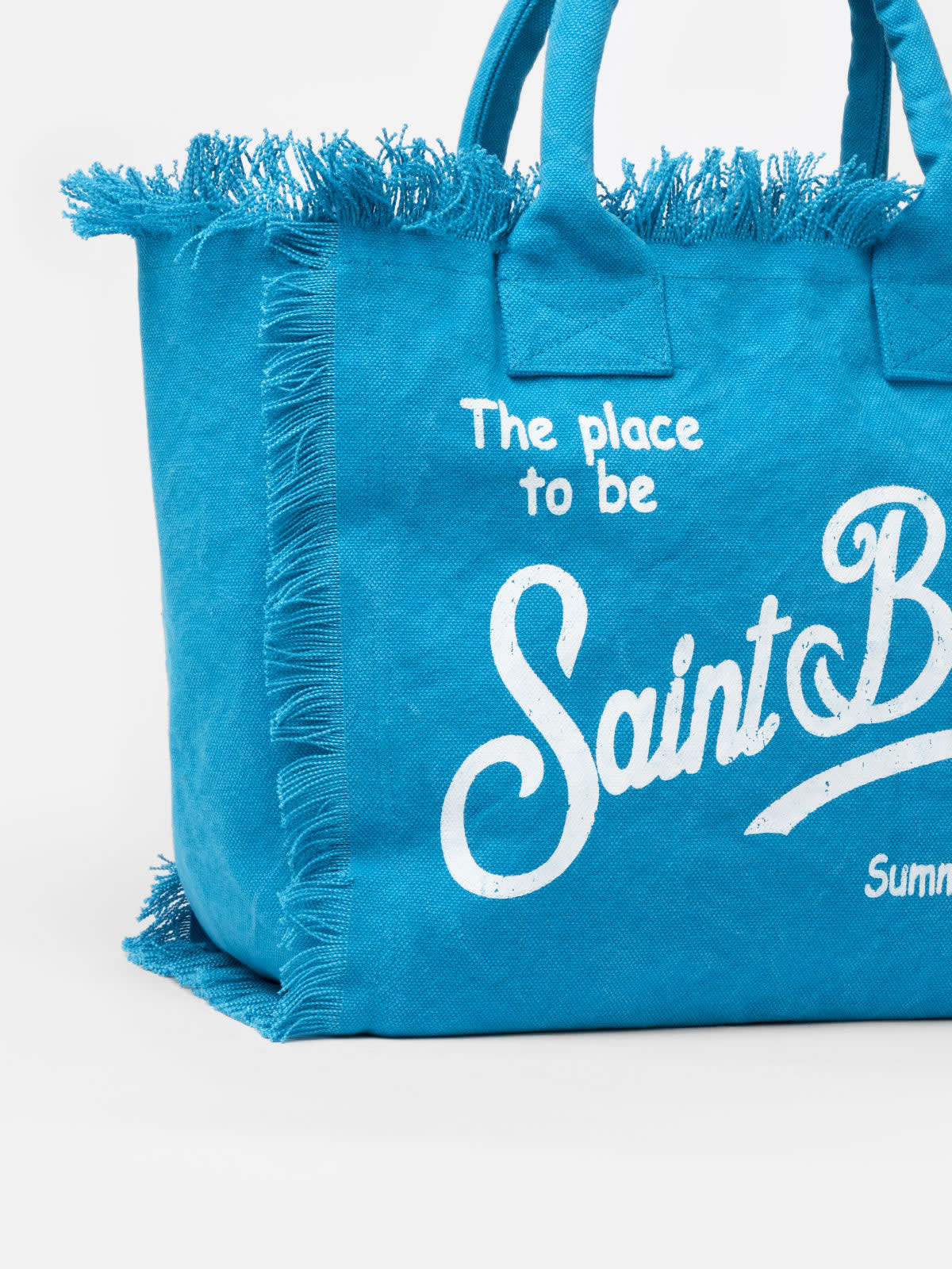 Mc2 Saint Barth Light Blue Cotton Canvas Vanity Tote Bag In Sky