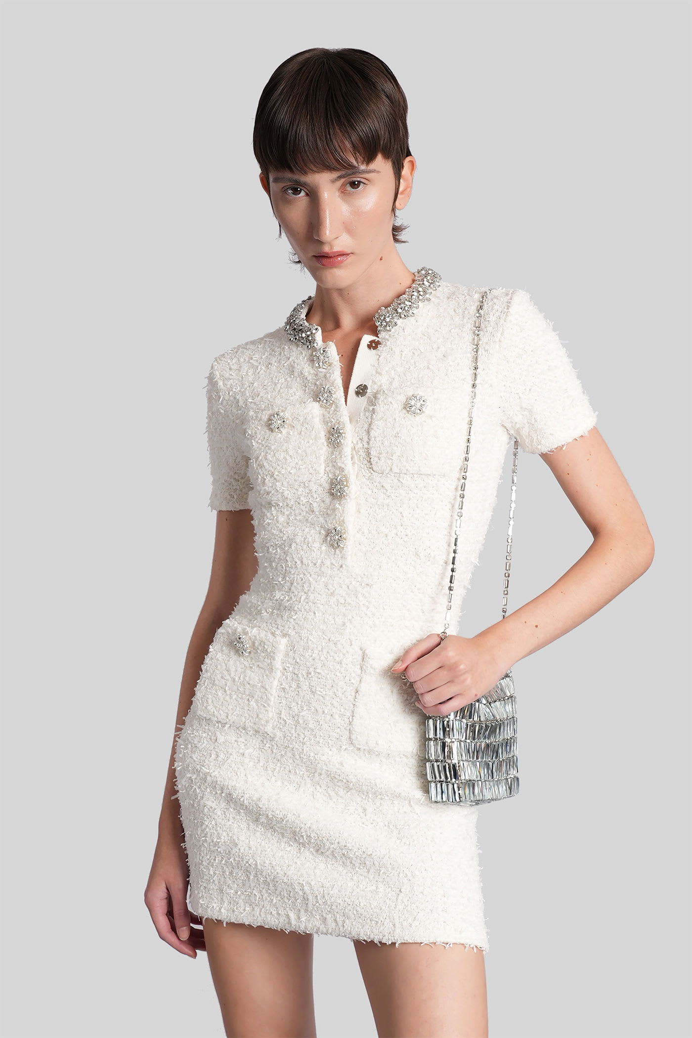 Self-portrait Mini Dress In White Cotton In White