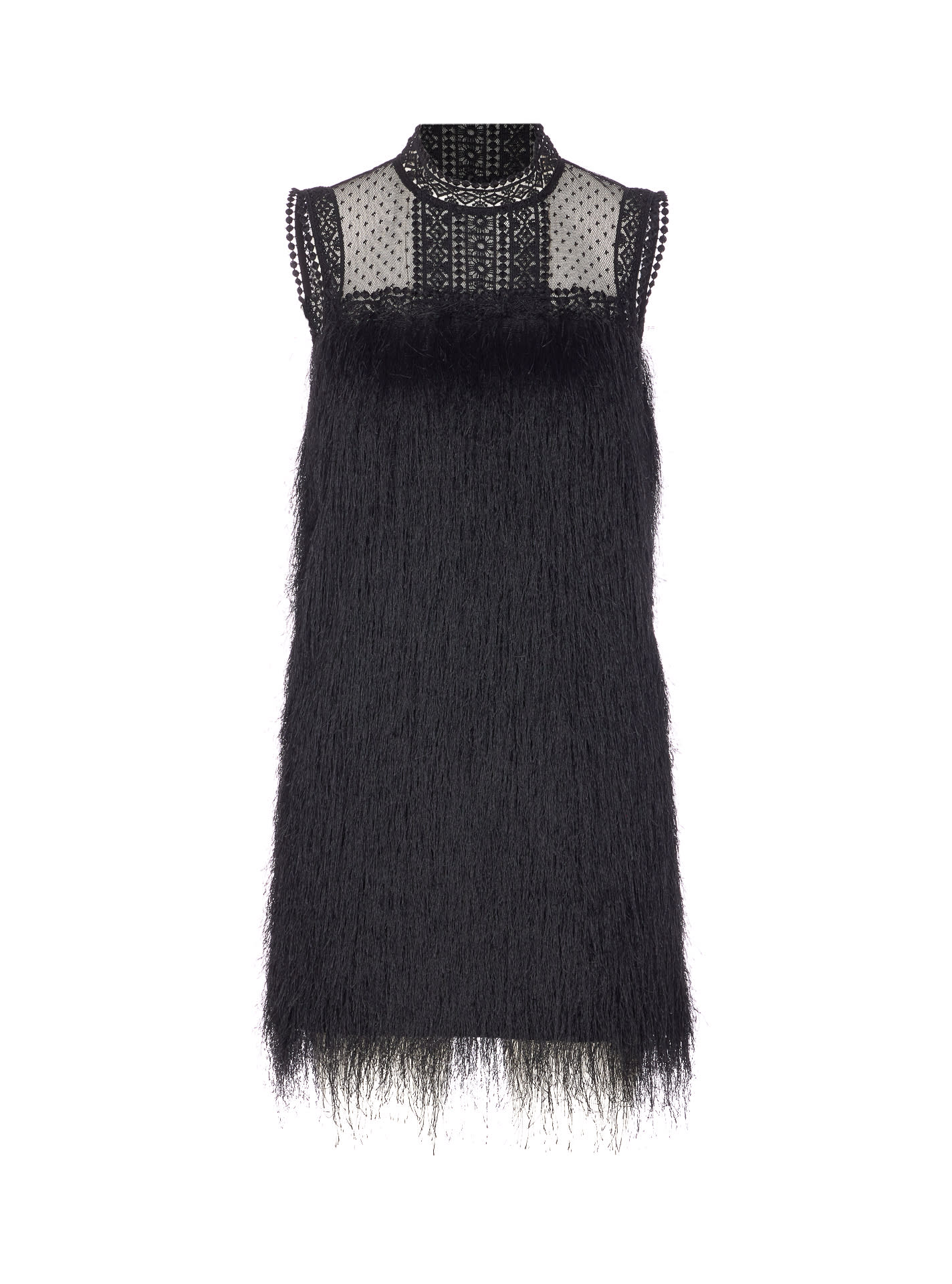 Twinset Lace-detail Sleeveless Mini Dress In Black