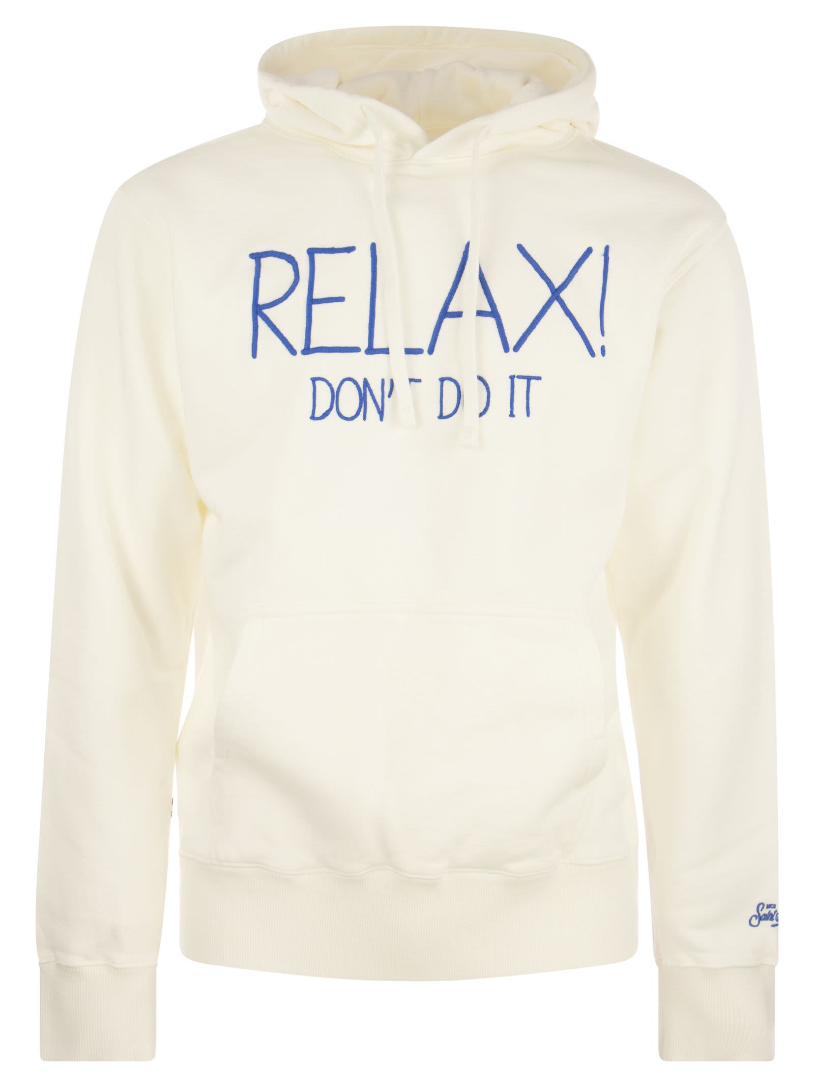 Mc2 Saint Barth Man White Hoodie With Relax Dont Do It Embroidery In White