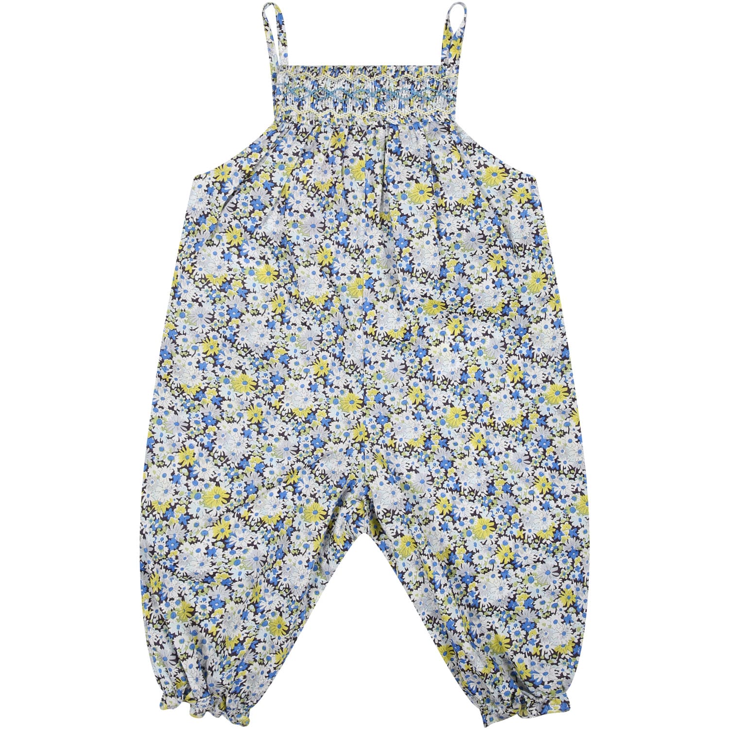 Shop Bonpoint Light Blue Dungarees For Baby Girl Witn Floral Print