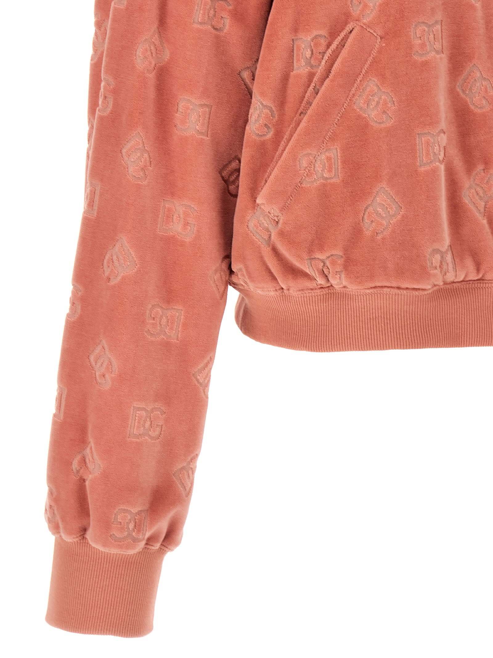 Dolce & Gabbana Pink Chenille Jacquard Hoodie In Pink