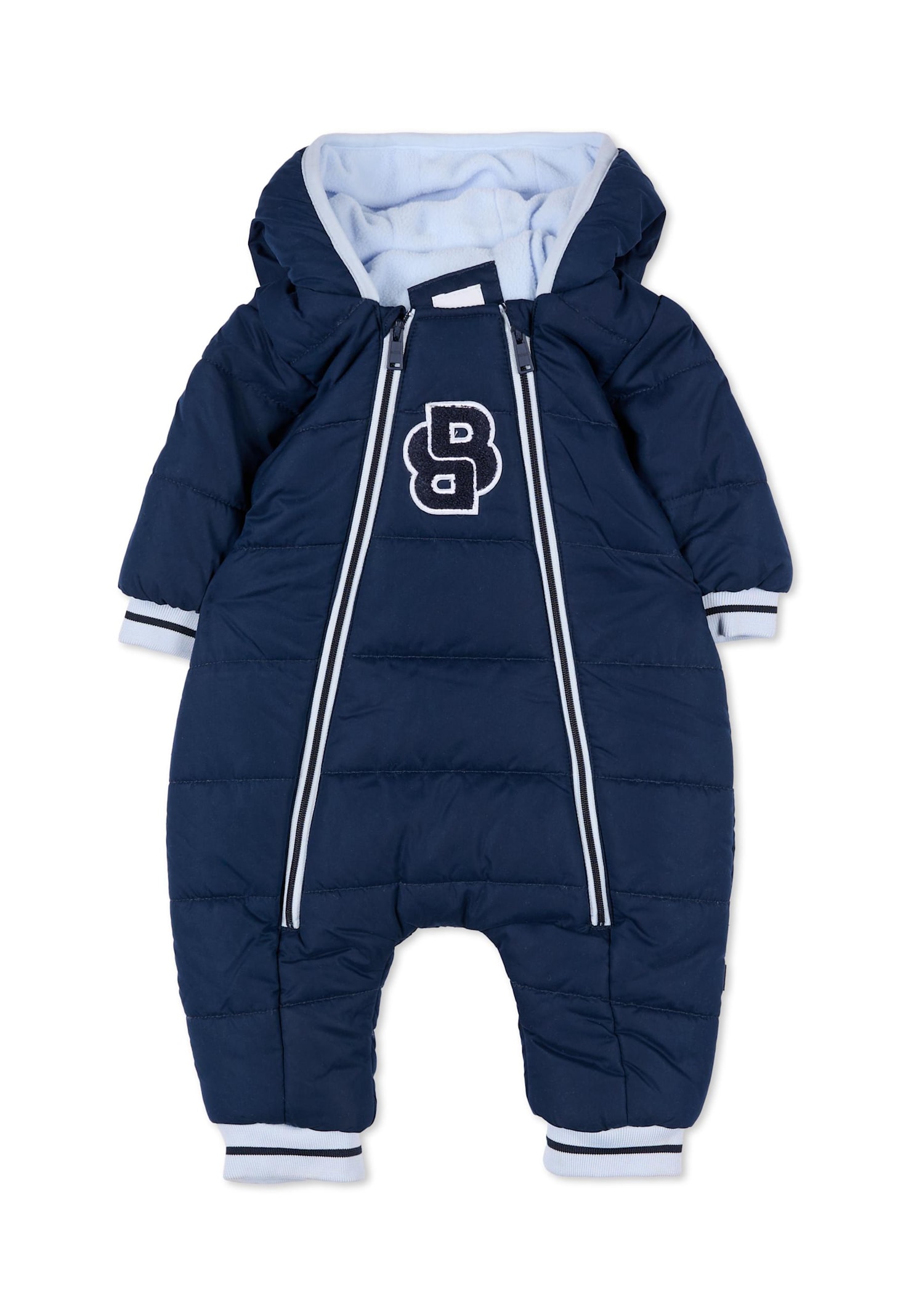 Hugo Boss Blue Down Jacket For Baby Boy With Logo In Blue