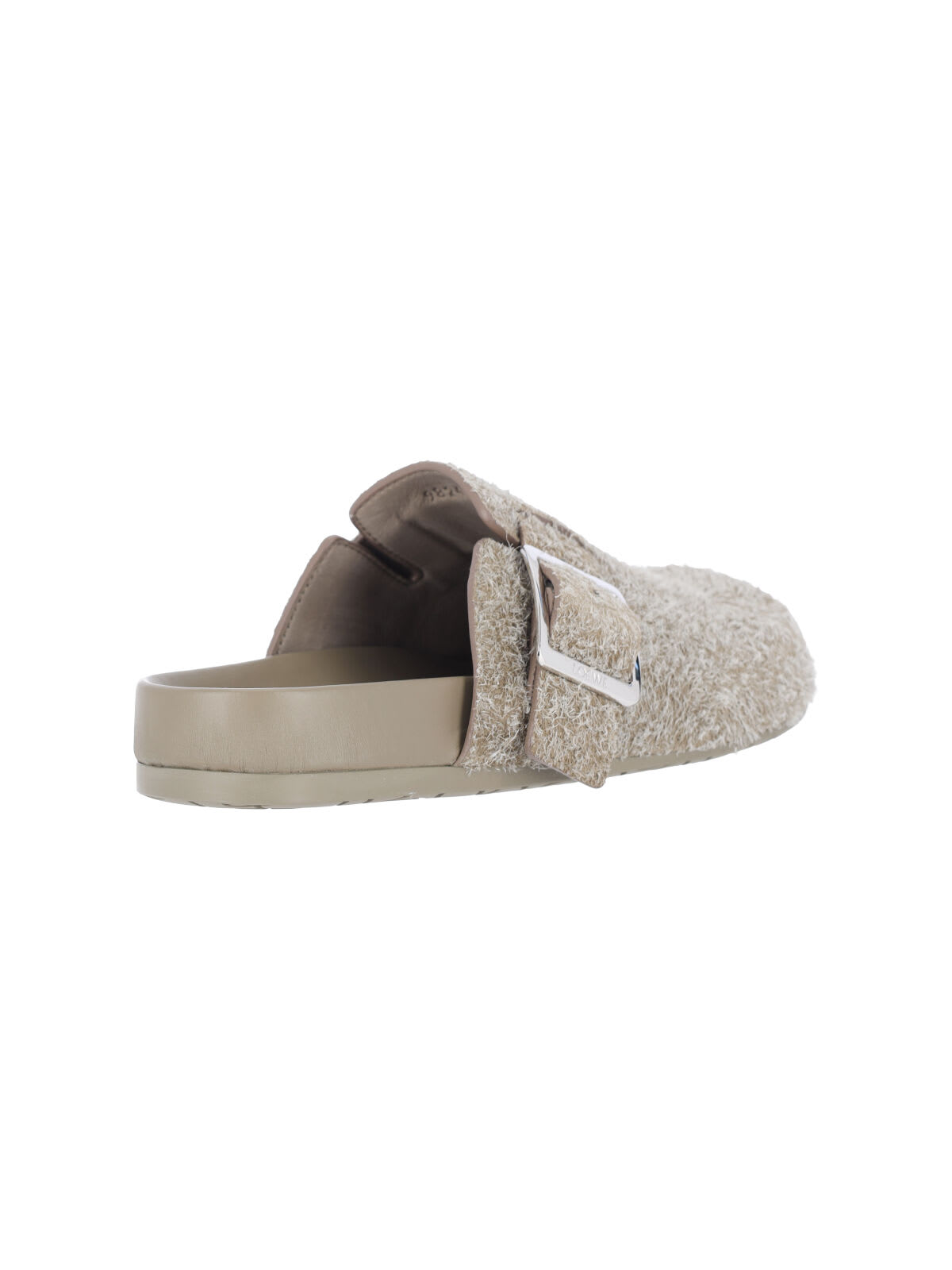 Loewe Ease Buckle Brushed Suede Mules In Neutral