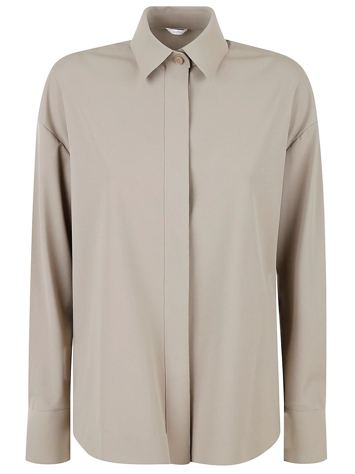 Shop Max Mara Buttoned Long-sleeved Shirt In Tortora