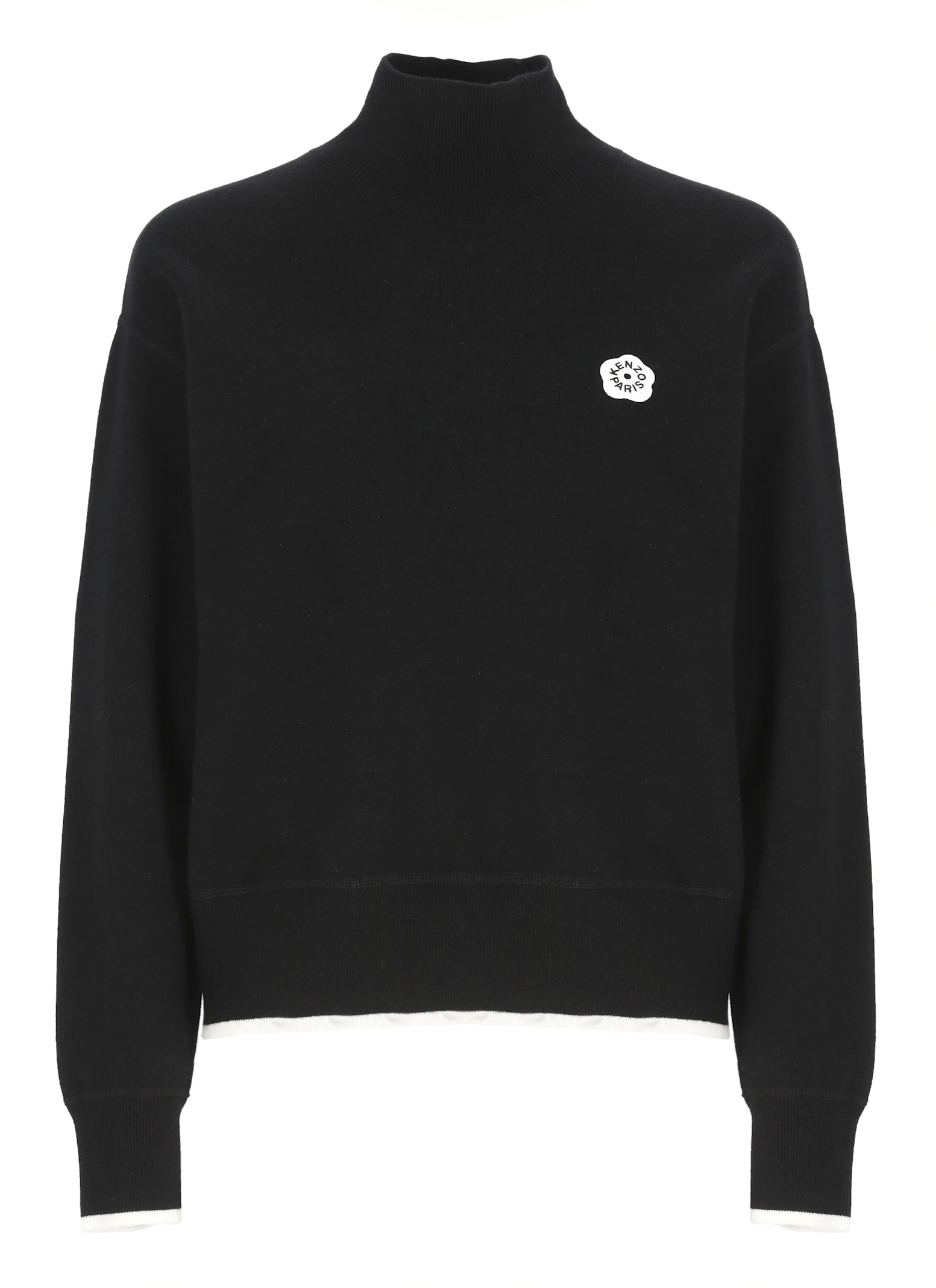 Kenzo High Neck Long Sleeve Knit Sweater In Black