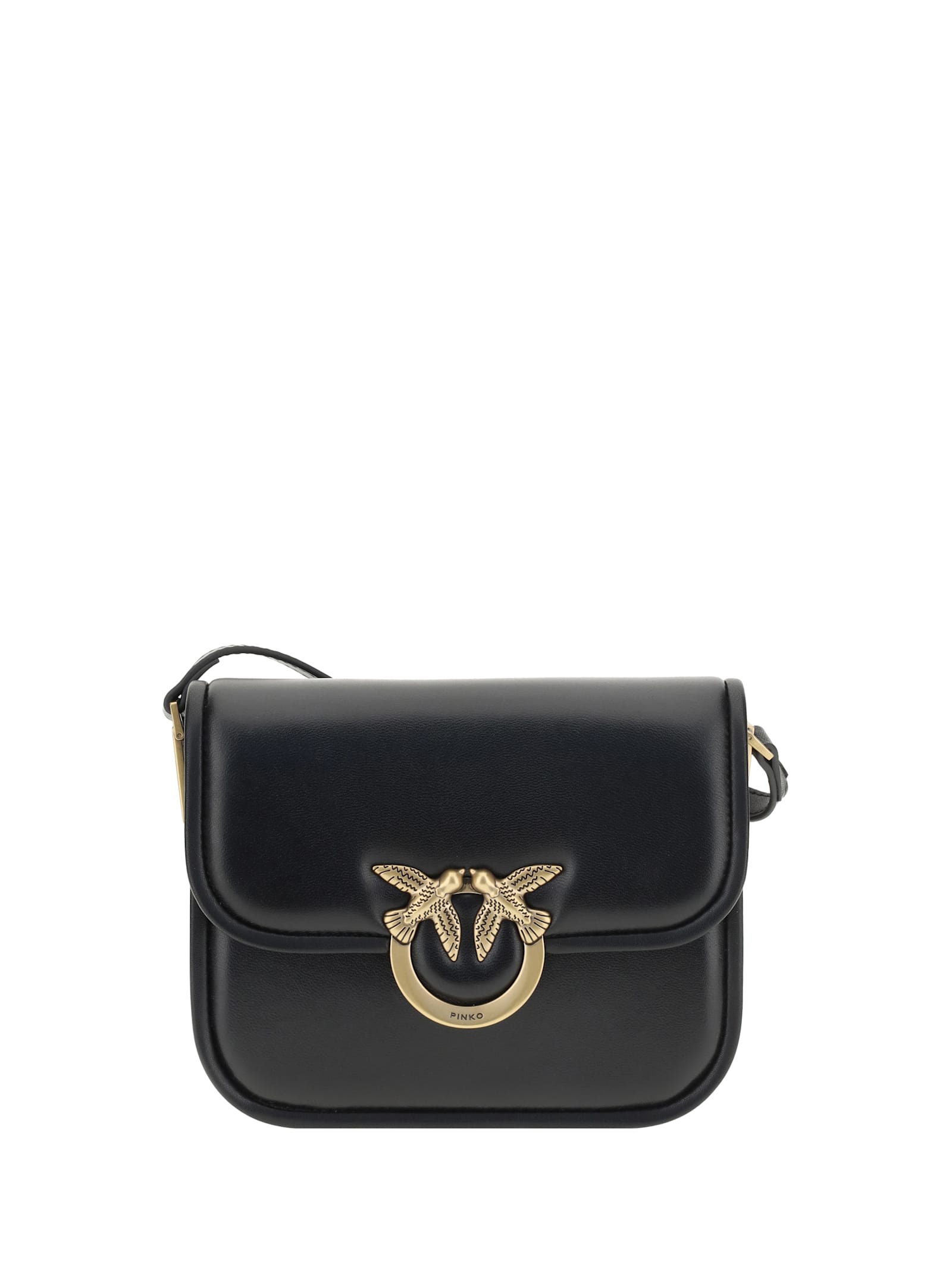 Pinko Love Box Black Crossbody Bag With Love Birds Plaque On The Front In Leather Woman In Black