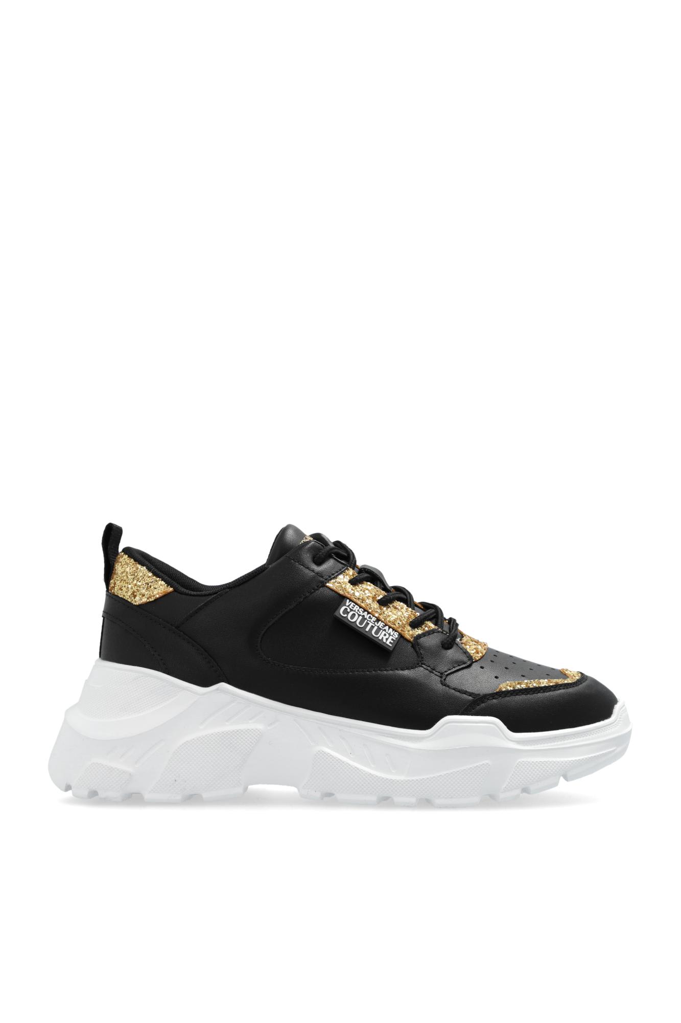 Shop Versace Jeans Couture Sneakers With Logo In Black