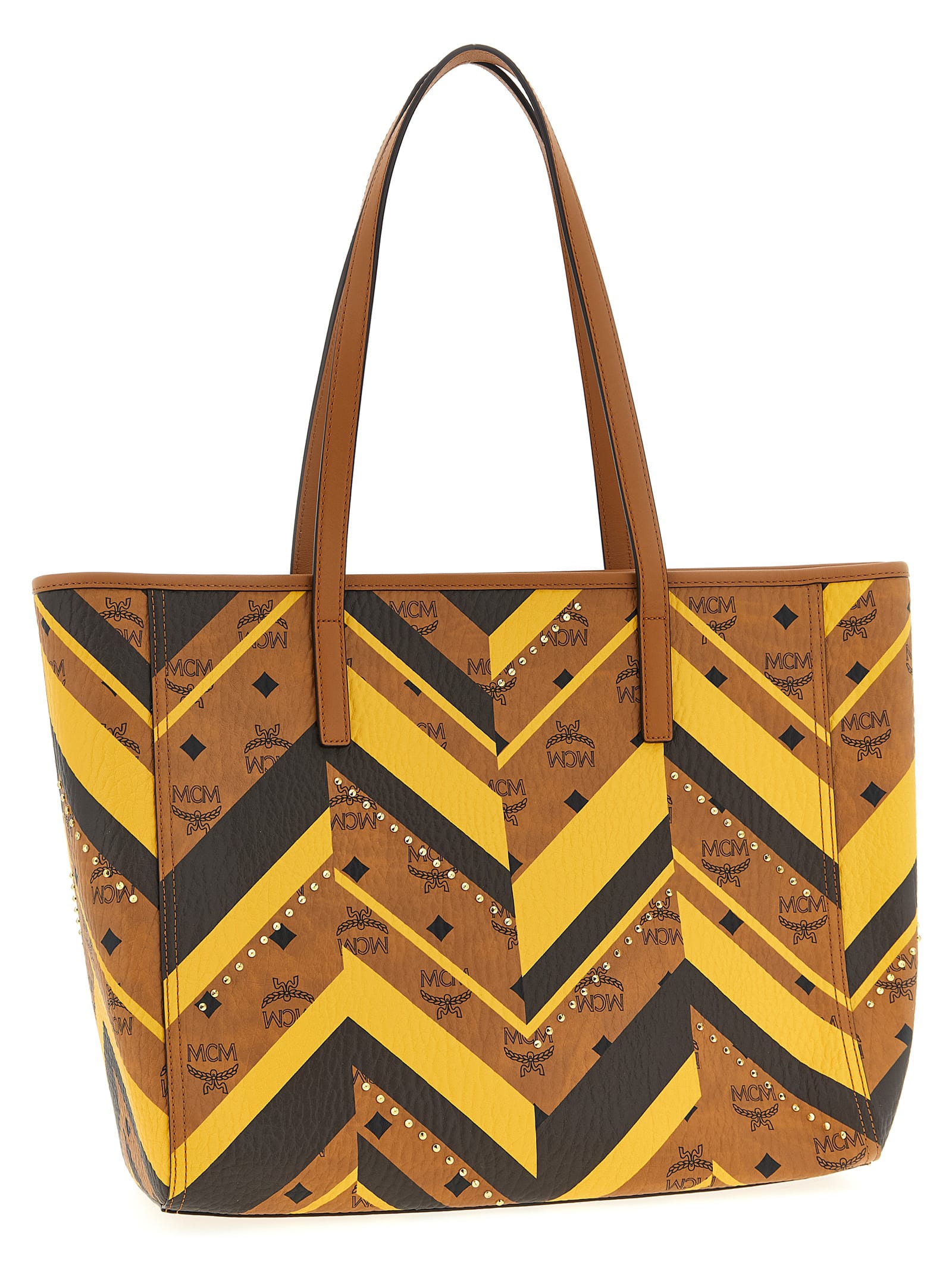 Mcm Medium Toni Geometric-pattern Tote Bag In Brown