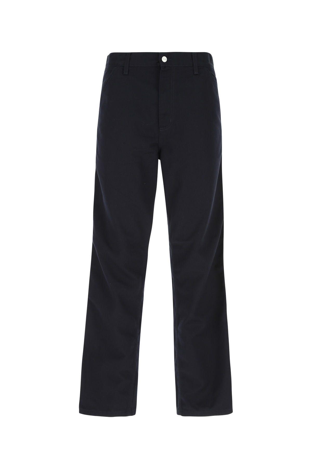 Dark Blue Polyester Blend Simple Pant