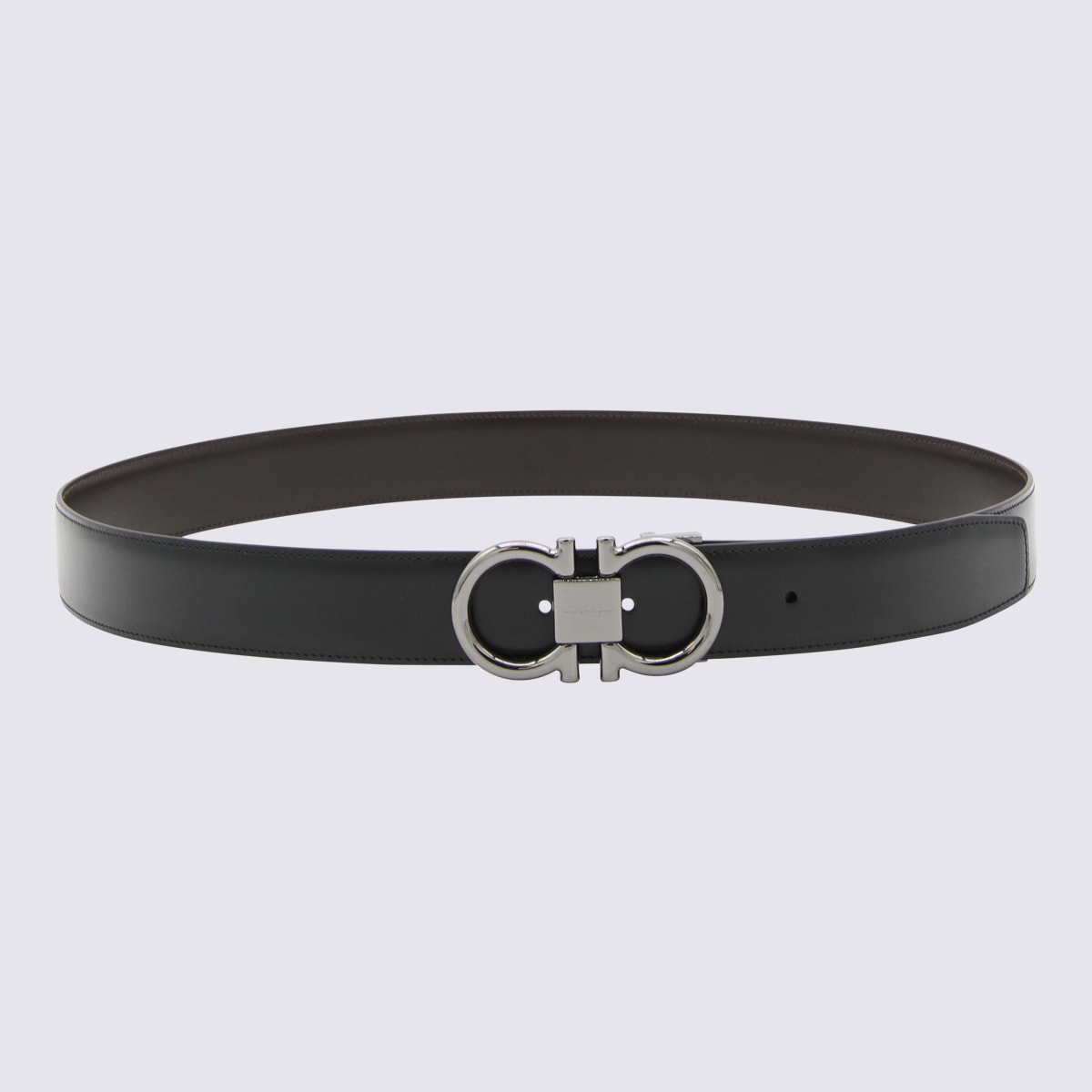 Black Leather Gancini Belt