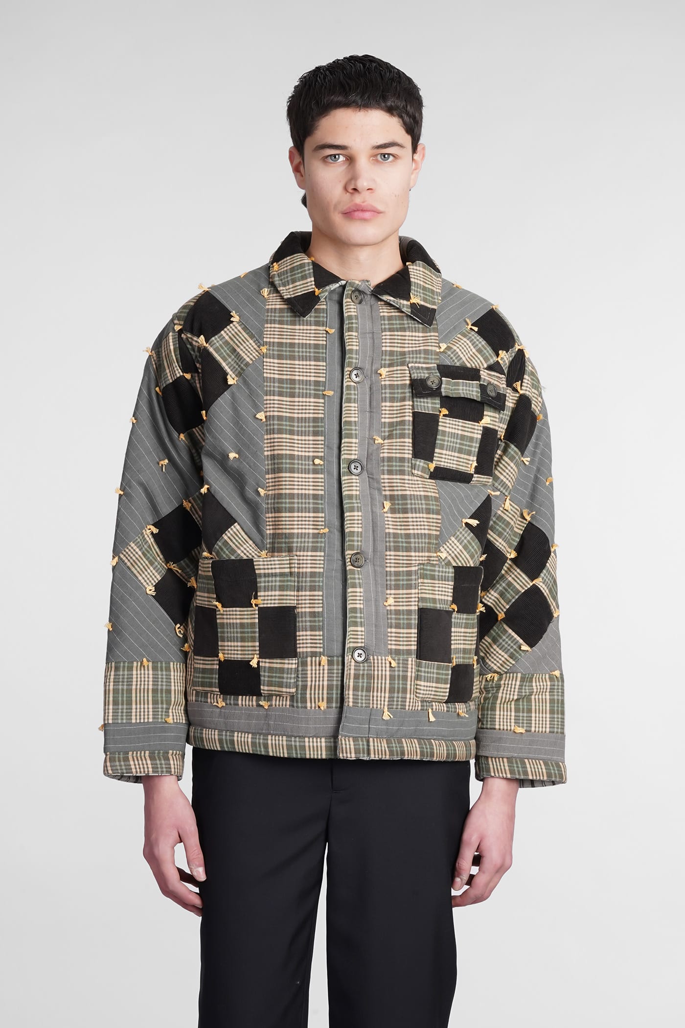 BODE CORDUROY NINE PATCH JACKET IN GREEN COTTON