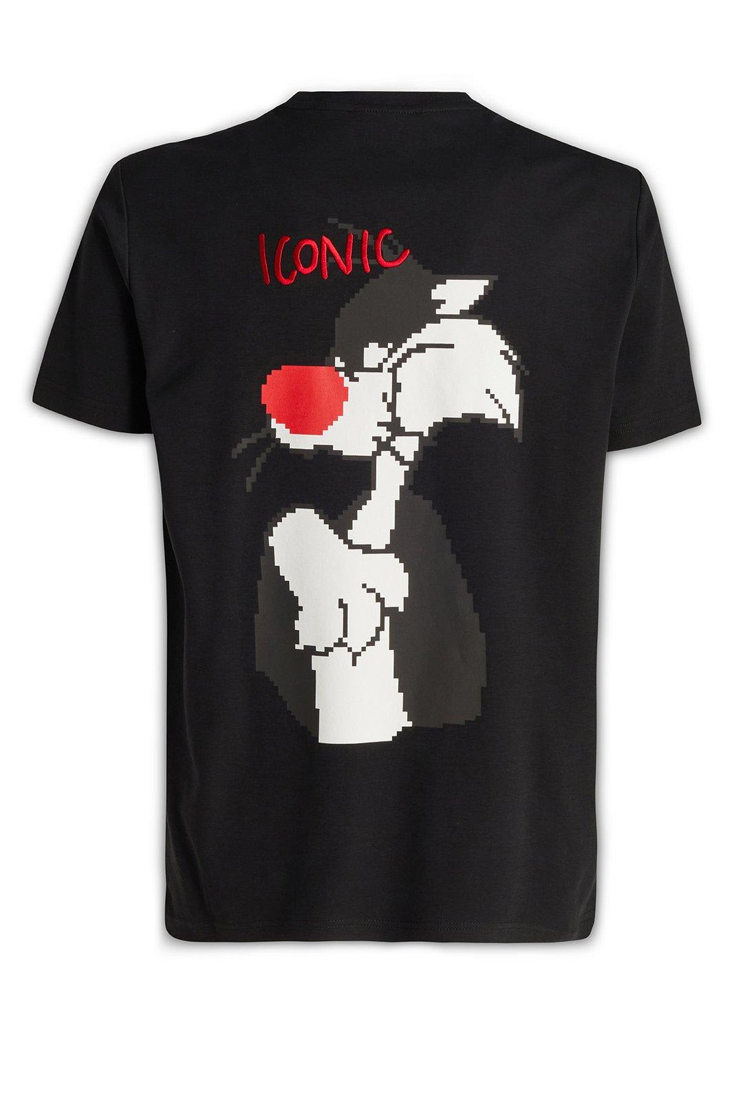 Iceberg Pixelated Sylvester The Cat Printed Crewneck T-shirt In Black