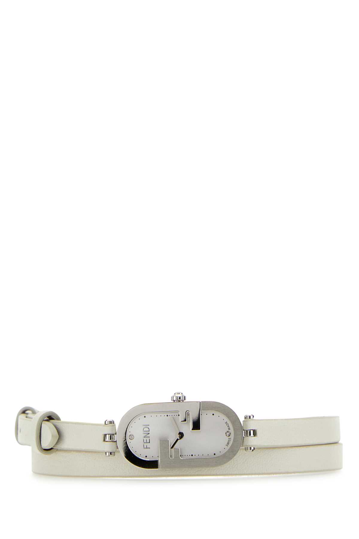 FENDI WHITE LEATHER O LOCK VERTICAL WATCH 