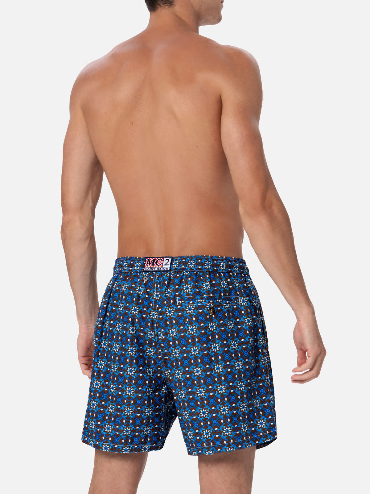 MC2 SAINT BARTH MAN LIGHTWEIGHT FABRIC SWIM-SHORTS LIGHTING 70 WITH MAJOLICA PRINT