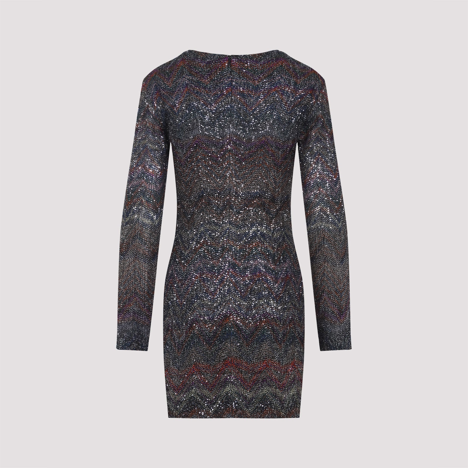 Missoni Fitted Mini Dress With Multicolored Zigzag In Gray