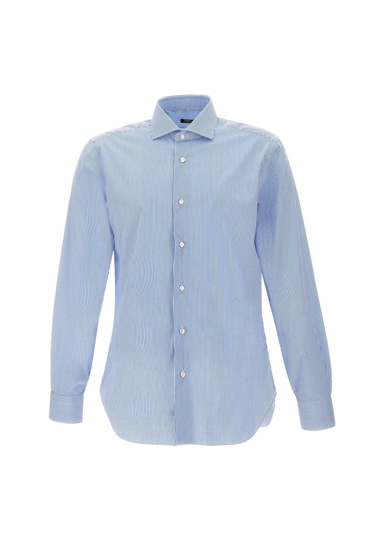 Barba Napoli Cotton Shirt In White/light Blue