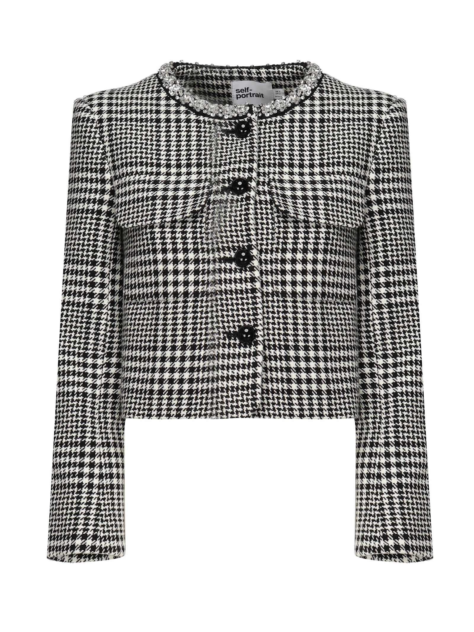 Self-portrait Houndstooth Wool Blend Jacket In Gray