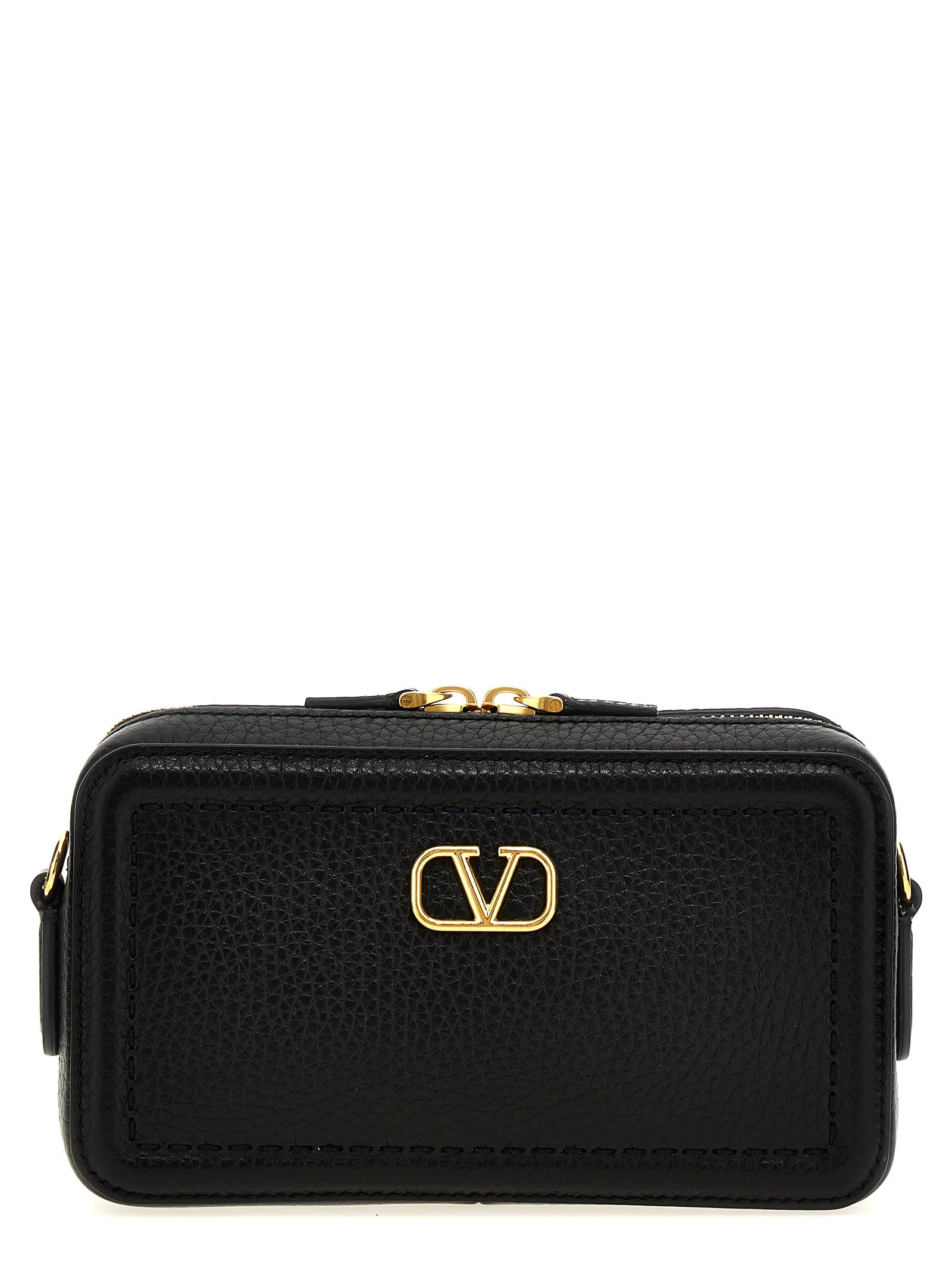 Valentino Vlogo Alltime Mini Leather Camera Bag In Black