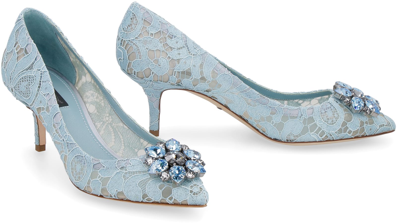 Shop Dolce & Gabbana Bellucci Lace Pump In Light Blue