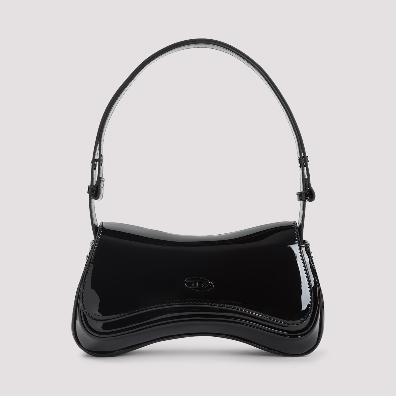 Diesel Curved Black Play Clutch With Glossy Finish And Magnetic Closure In Black