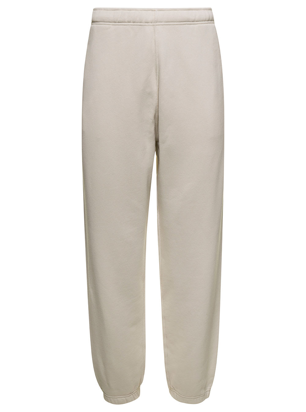 Shop Stone Island White Jogger Pants With Contrasting Logo Embroidery In Cotton Woman