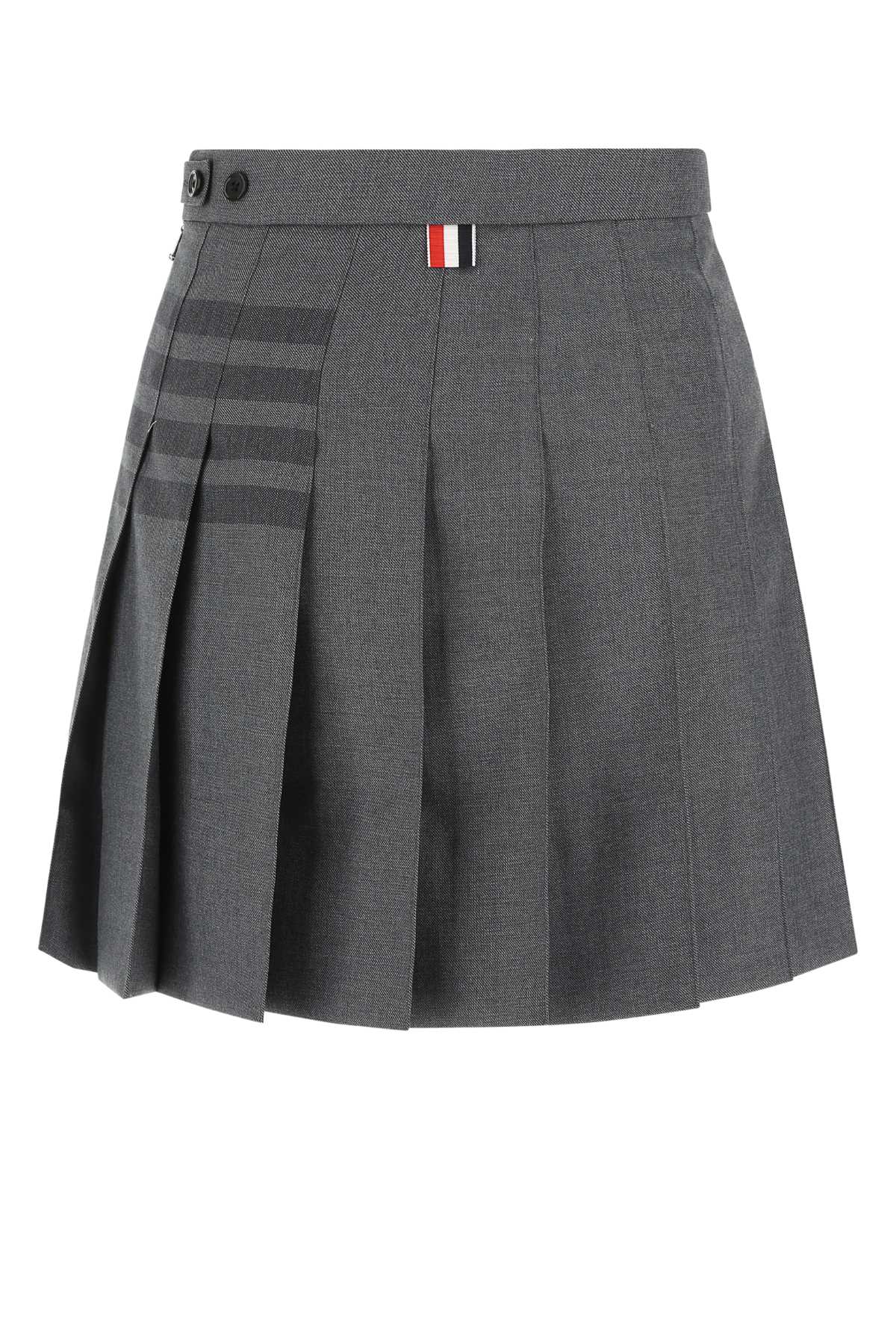 Shop Thom Browne Grey Wool And Polyester Mini Skirt In 035