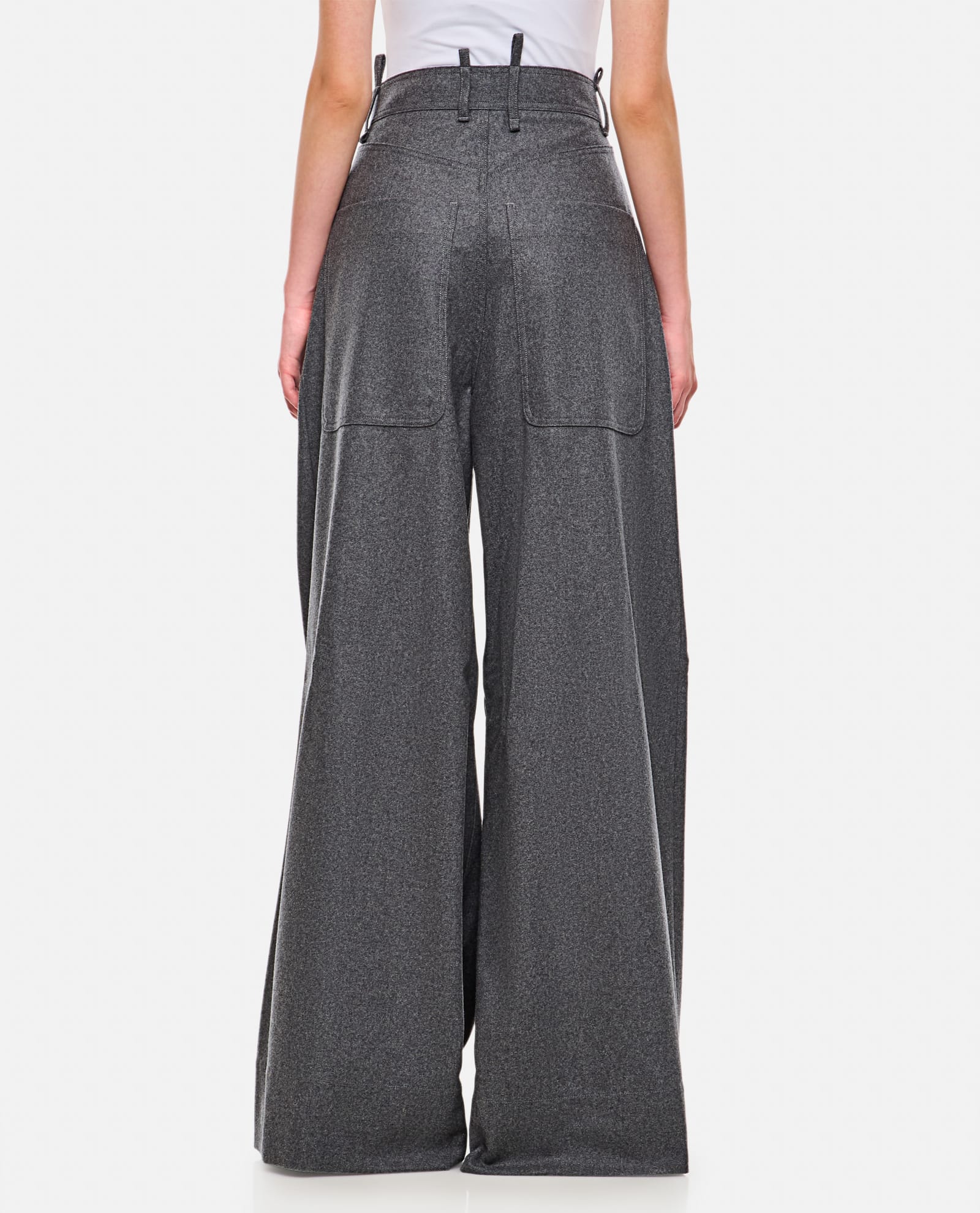 Shop Attico Dark Grey Wool Blend Palazzo Pant
