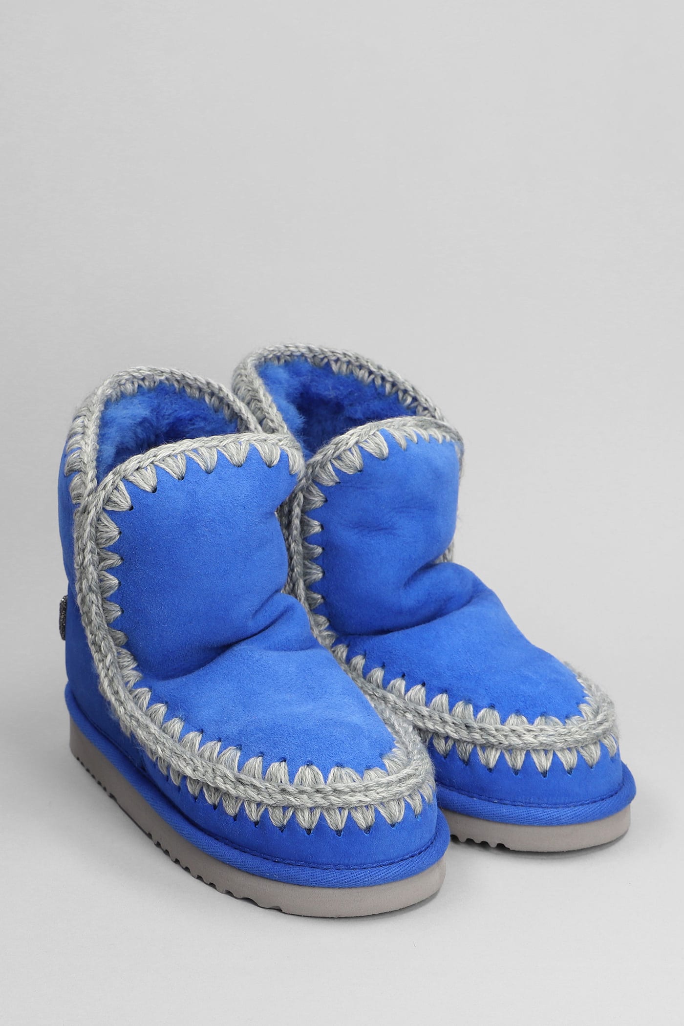 Shop Mou Eskimo 18 Low Heels Ankle Boots In Blue Suede