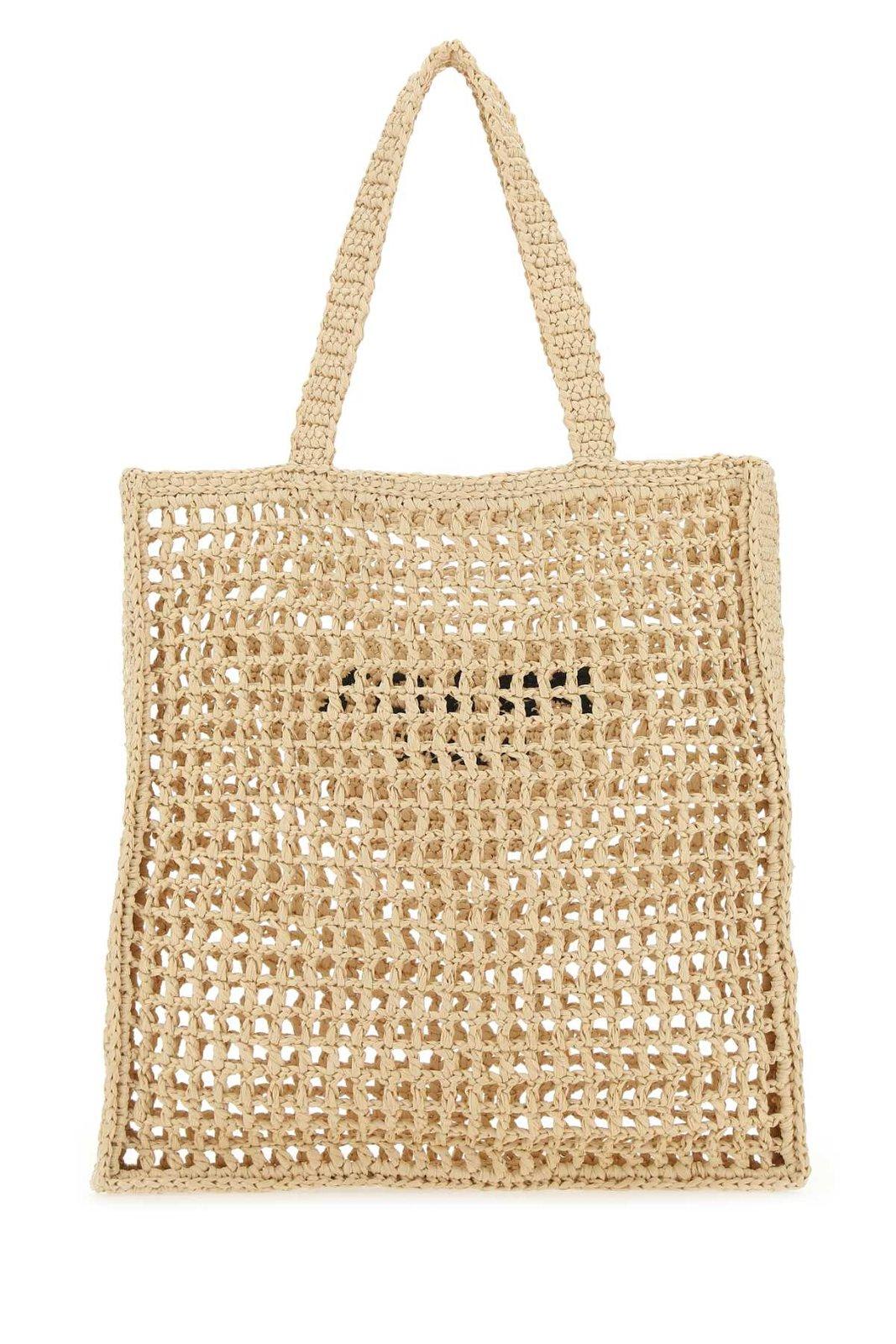 Prada Logo Embroidered Woven Tote Bag In Naturale