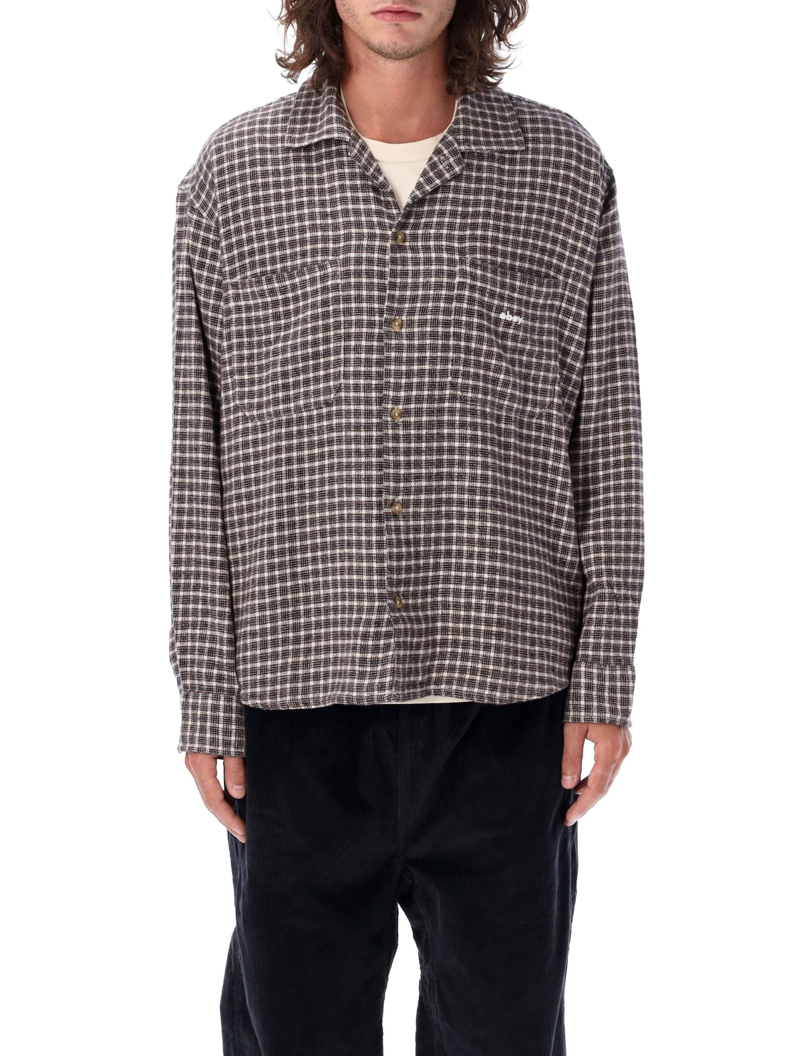 Obey Micro Plaid Shirt In Unbleached Multi