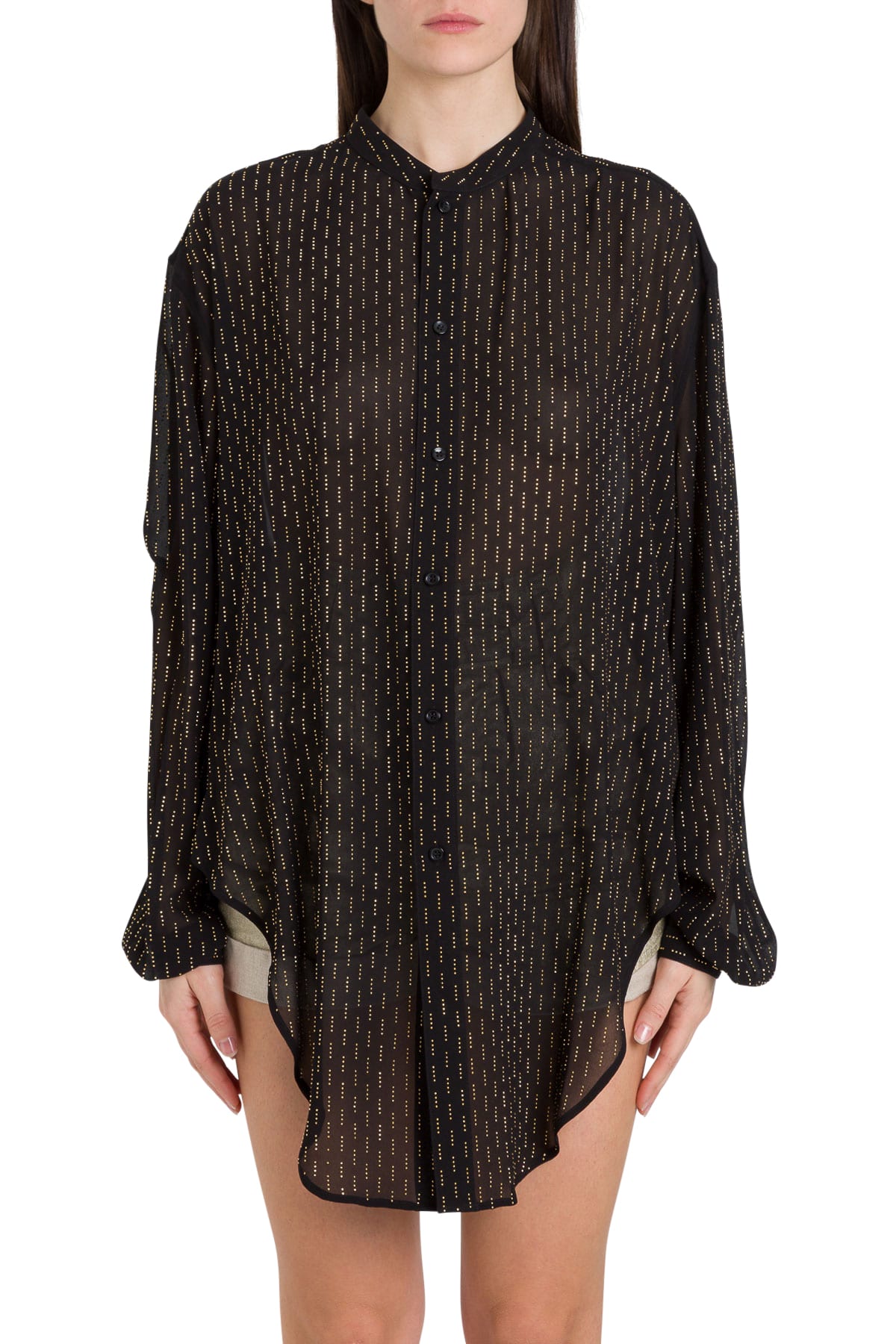 SAINT LAURENT WIDE SHIRT WITH KNOTTED DETAIL AND ALLOVER STUDS,11268458