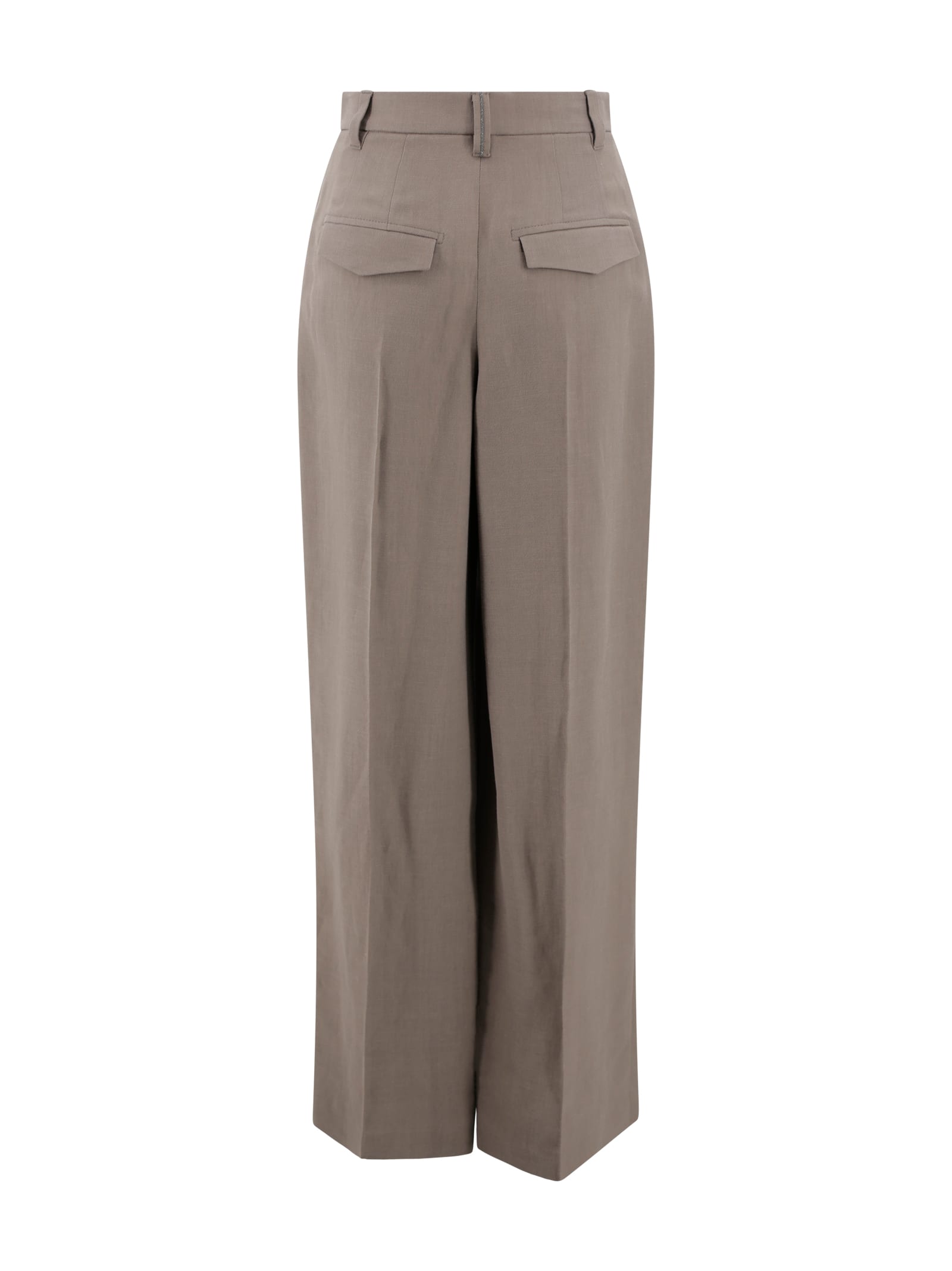 Shop Brunello Cucinelli Tailored Pants In Organic Linen Blend In Brown