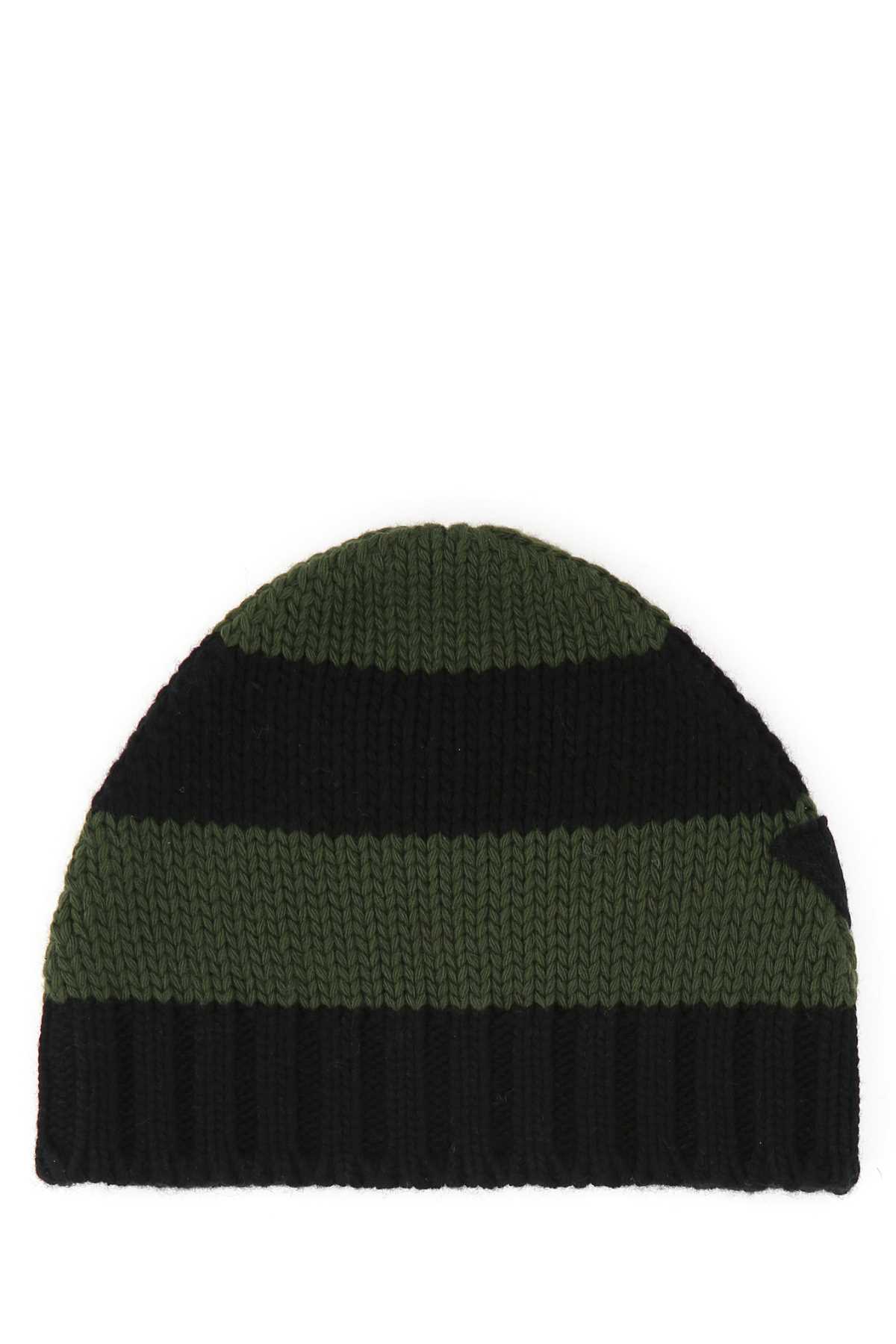 Shop Prada Embroidered Wool Blend Beanie Hat In F0q24