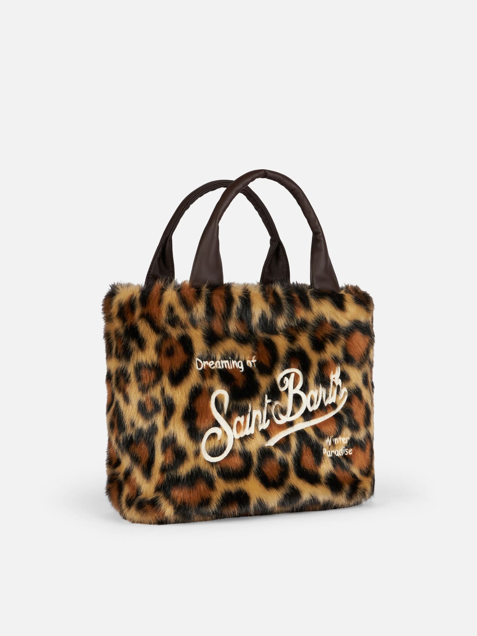 Mc2 Saint Barth Furry Soft Colette Handbag With Animalier Jacquard Print In Brown