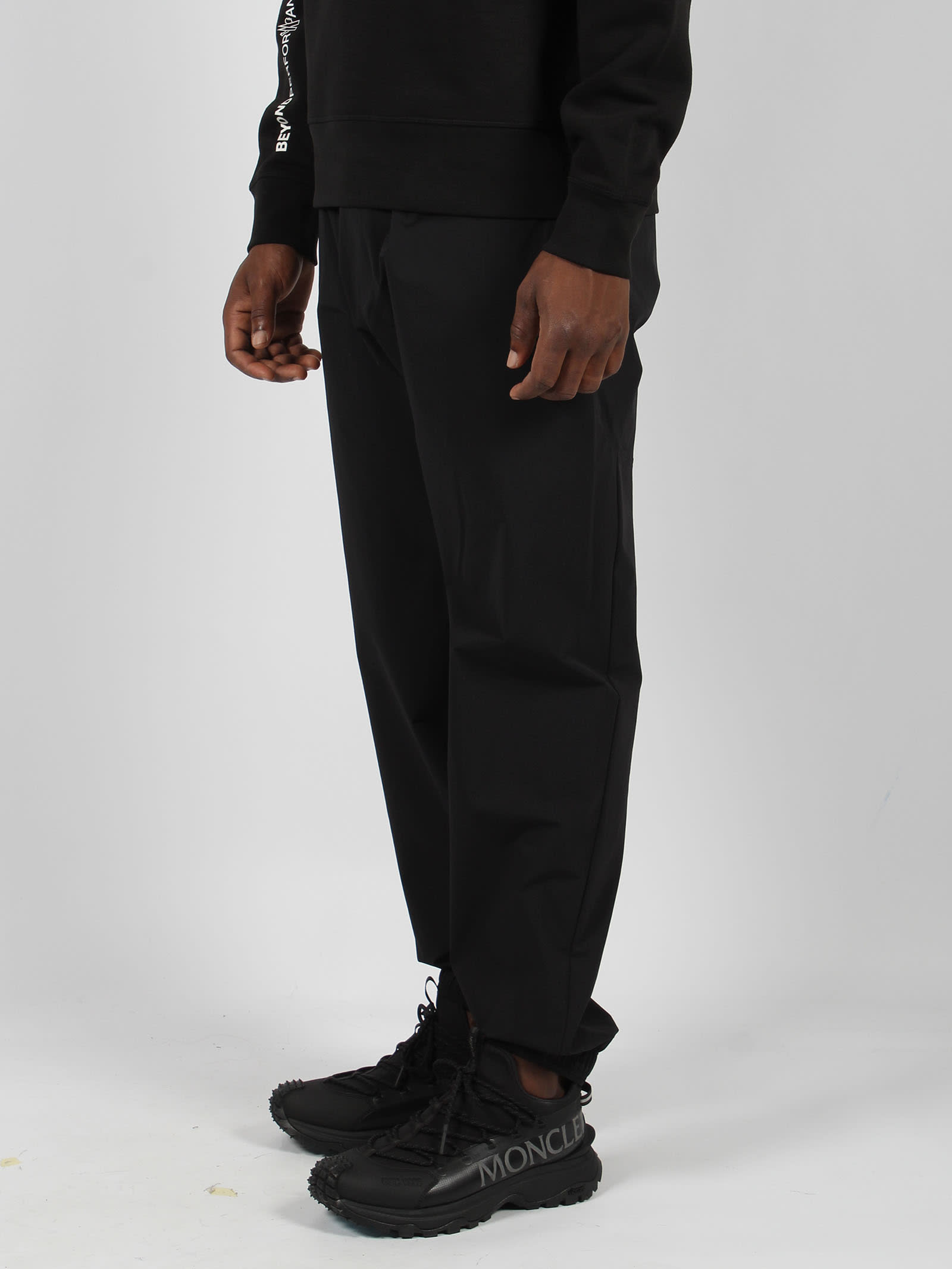 Moncler Black Embroidered Logo Trousers In Black